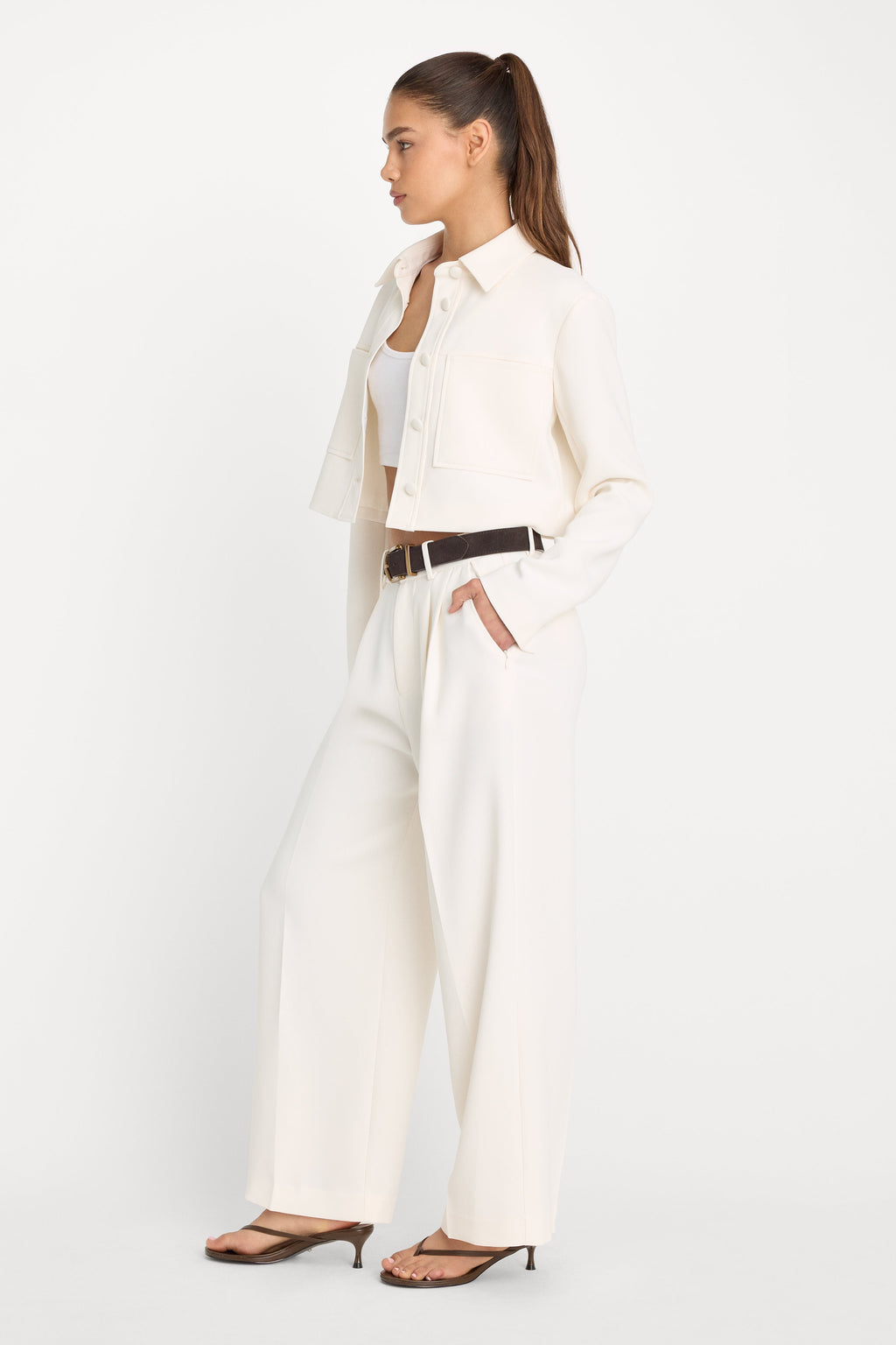Luxury LUXE SUITING HIGH-RISE CROPPED WIDE LEG TROUSER SOFT SHELL
