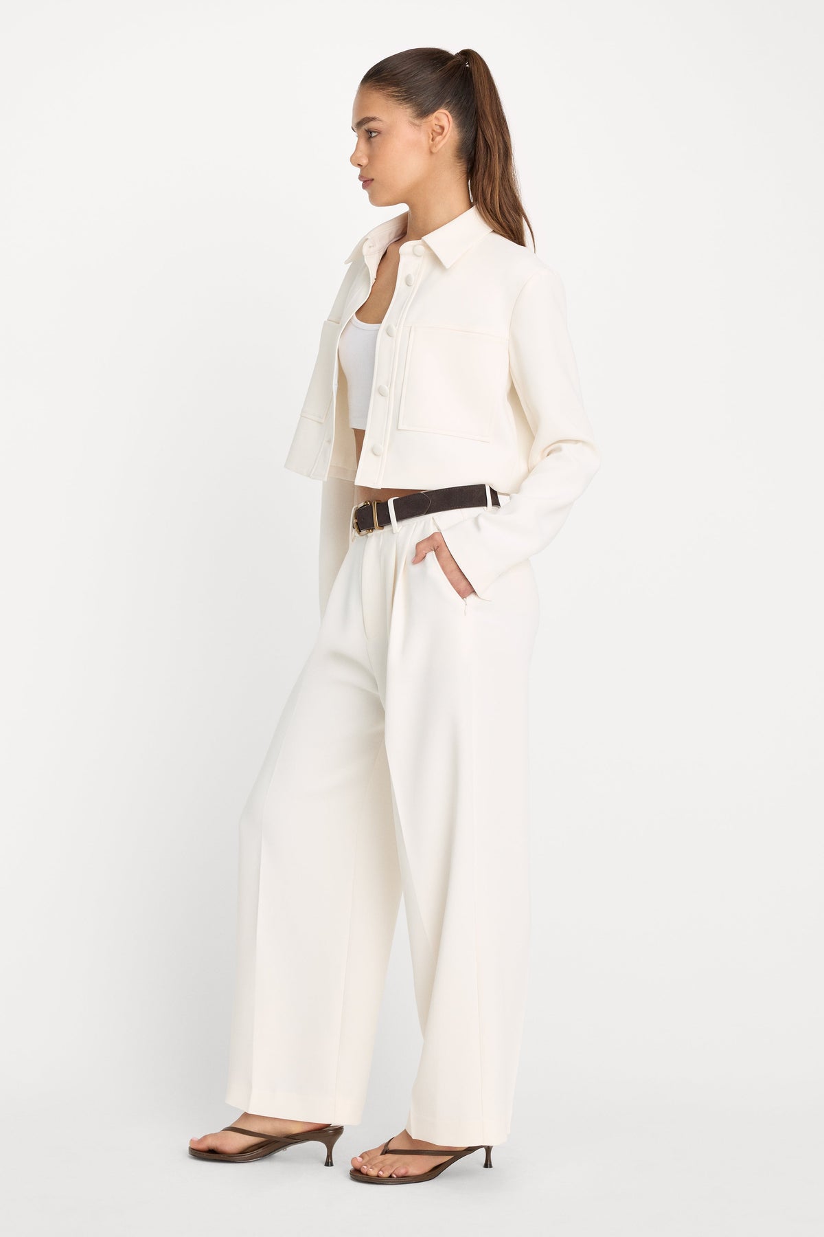 Luxury LUXE SUITING HIGH-RISE CROPPED WIDE LEG TROUSER SOFT SHELL