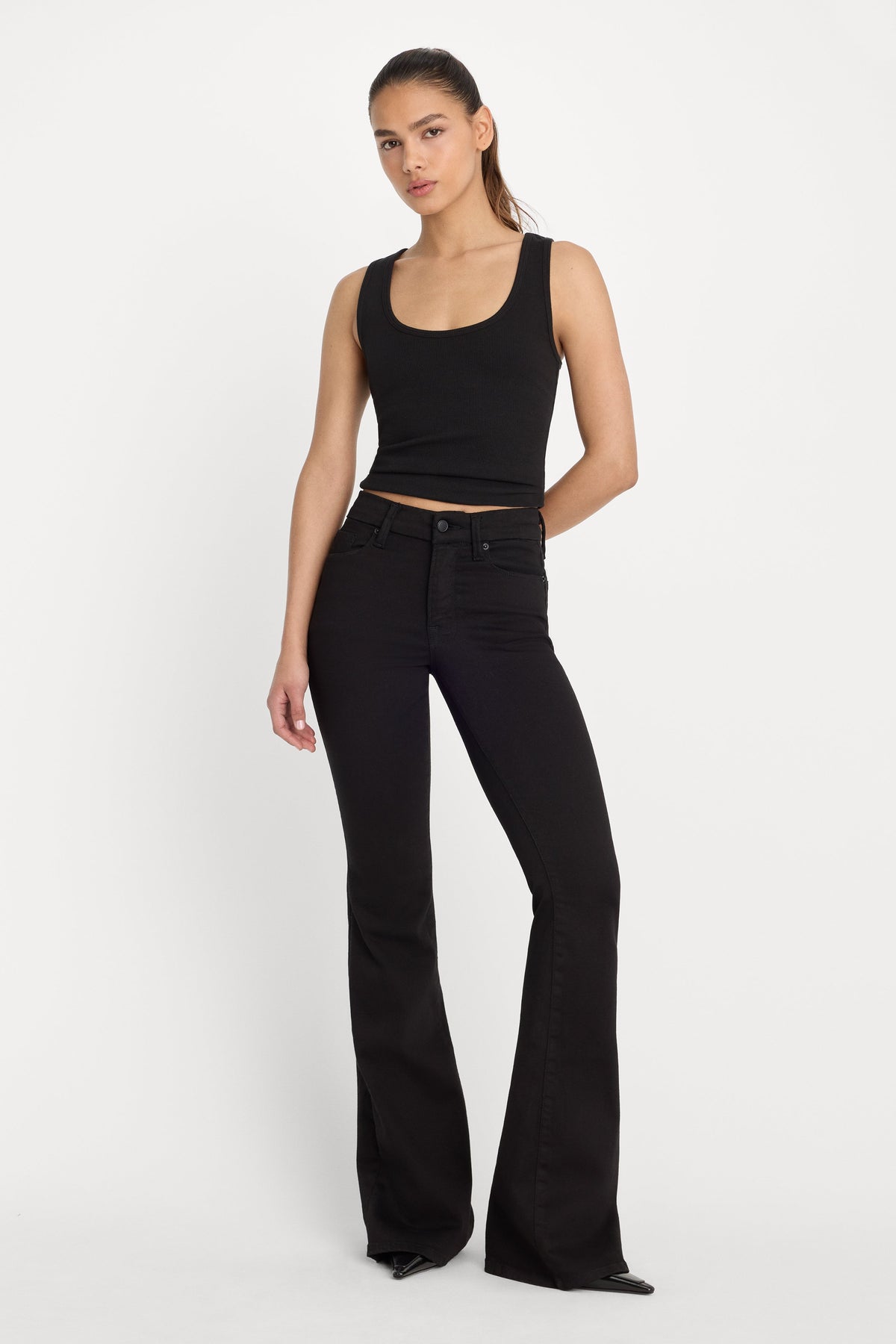 Luxury NEVER FADE GOOD LEGS FLARE JEANS BLACK