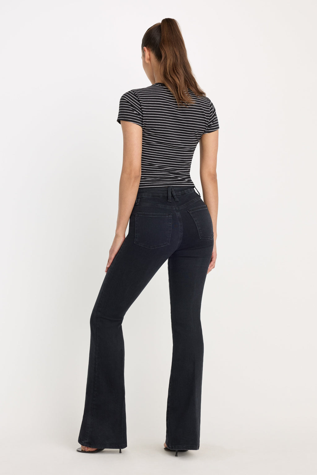 Luxury POWER STRETCH PULL-ON FLARE JEANS BLACK001