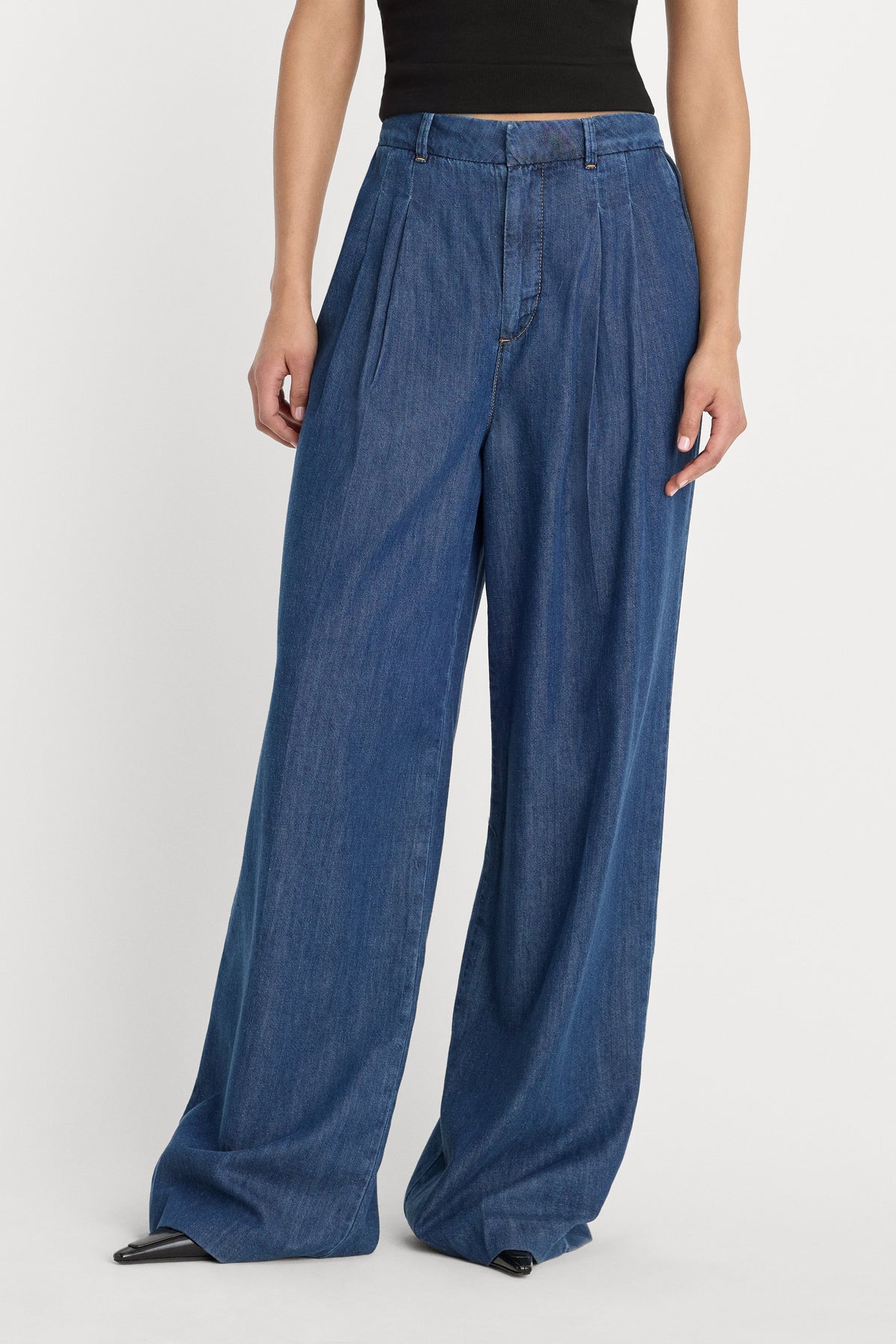 Luxury PLEATED HIGH WAISTED WIDE LEG TROUSER INDIGO1187