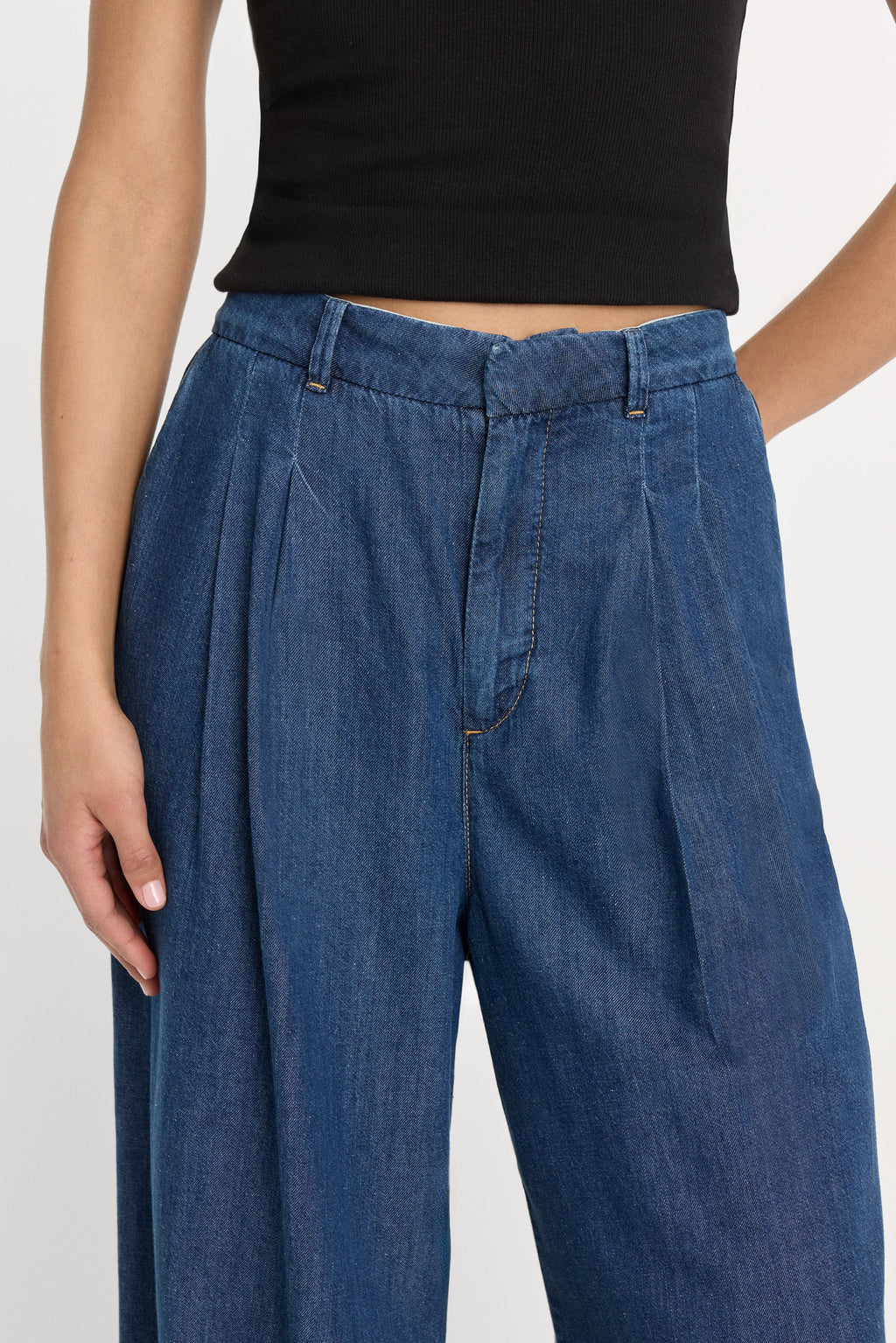Luxury PLEATED HIGH WAISTED WIDE LEG TROUSER INDIGO1187
