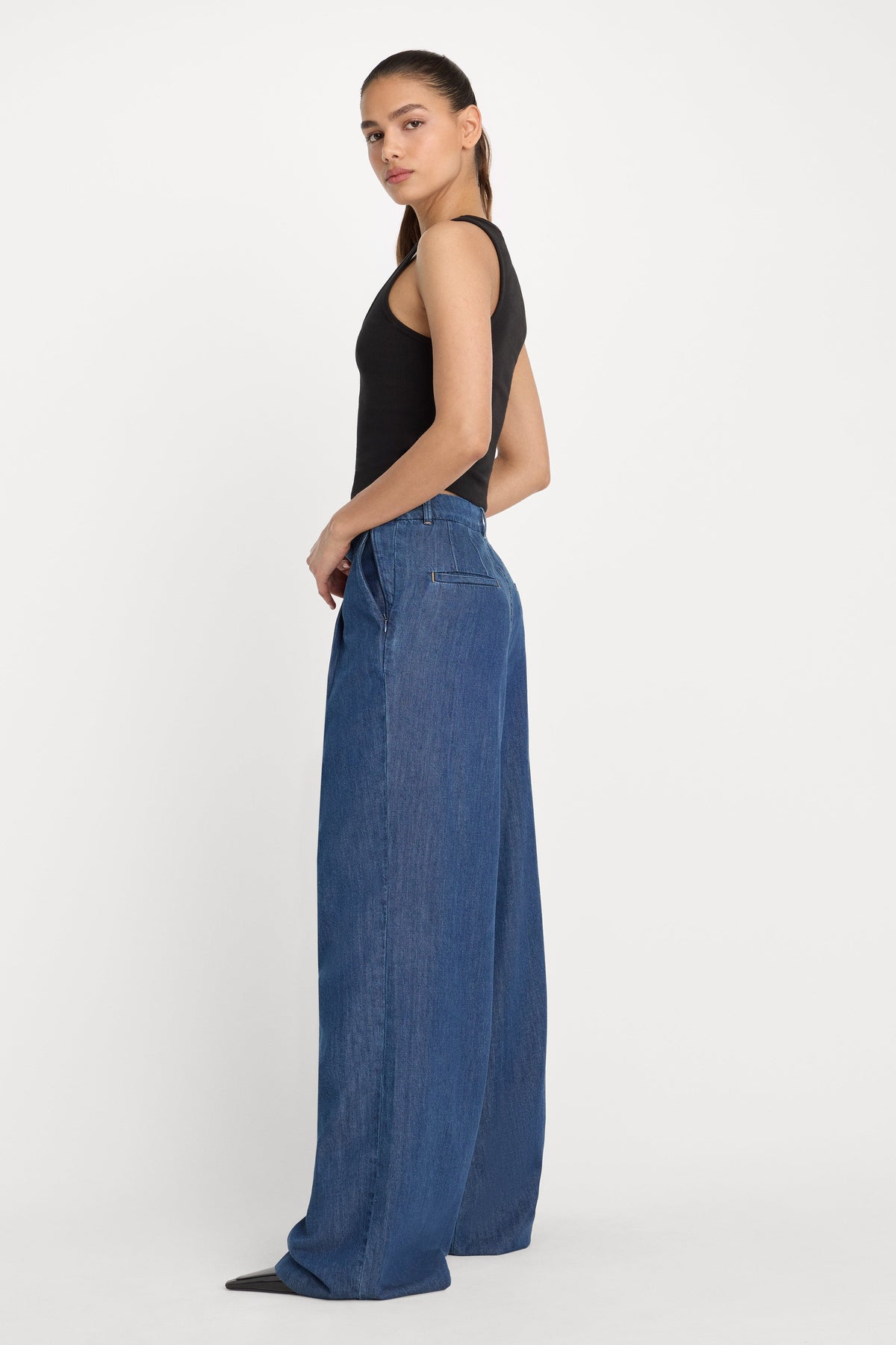 Luxury PLEATED HIGH WAISTED WIDE LEG TROUSER INDIGO1187