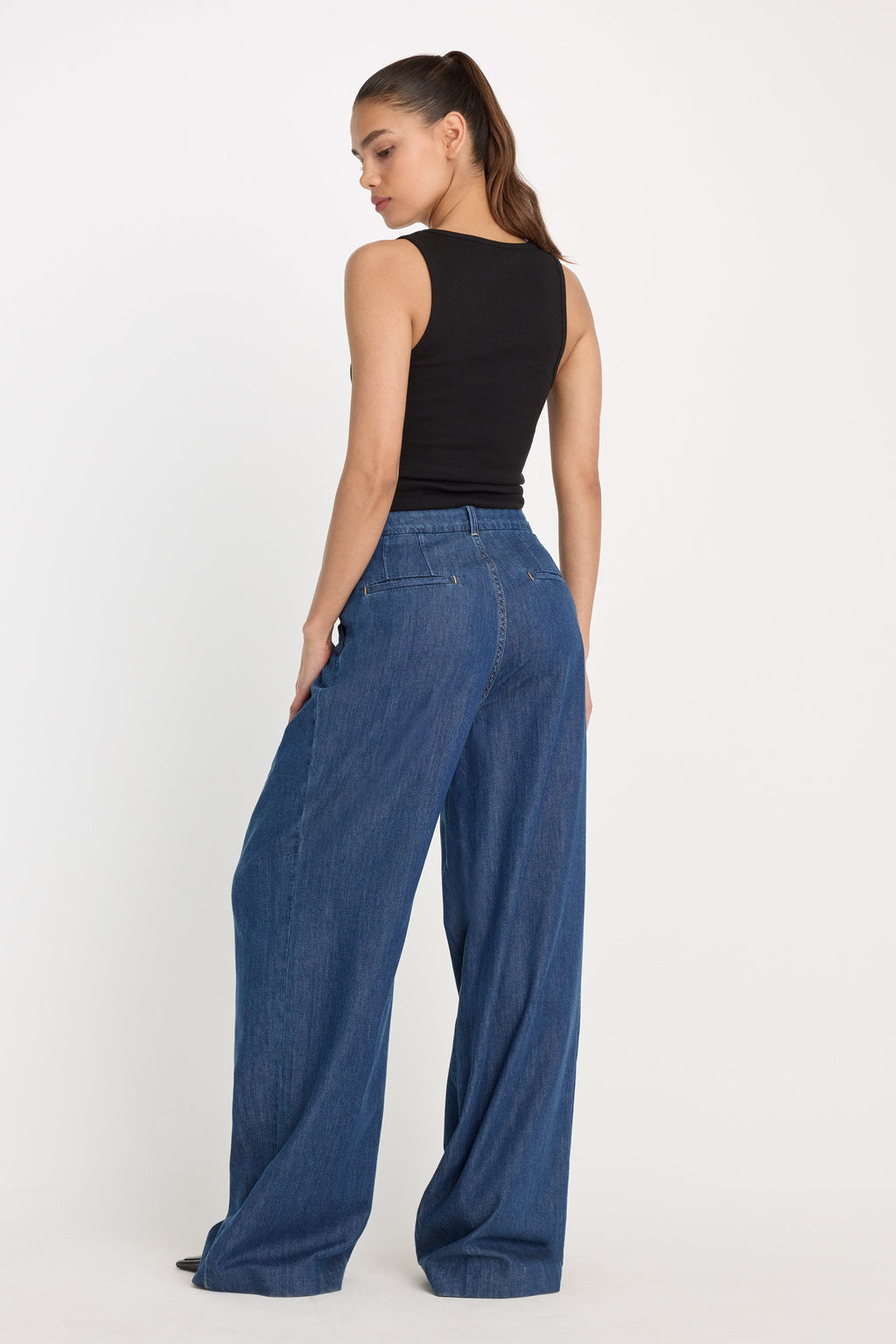 Luxury PLEATED HIGH WAISTED WIDE LEG TROUSER INDIGO1187