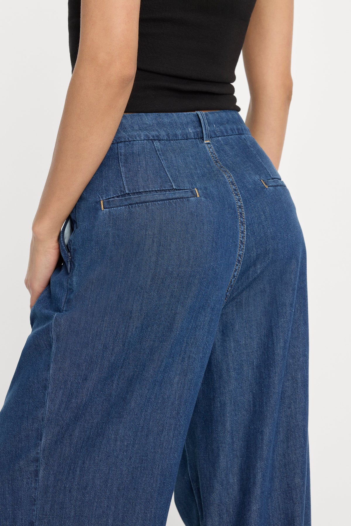 Luxury PLEATED HIGH WAISTED WIDE LEG TROUSER INDIGO1187