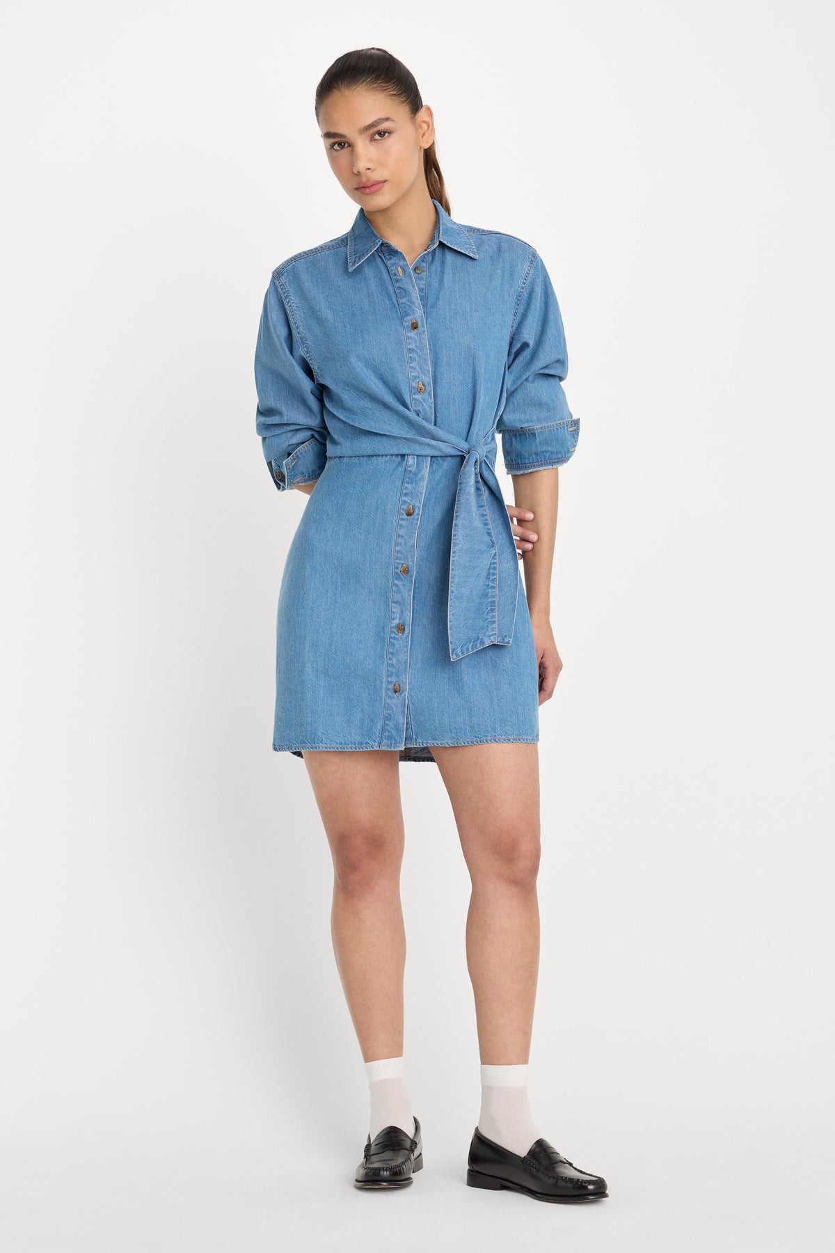 Luxury DENIM WRAP SHIRT DRESS INDIGO266