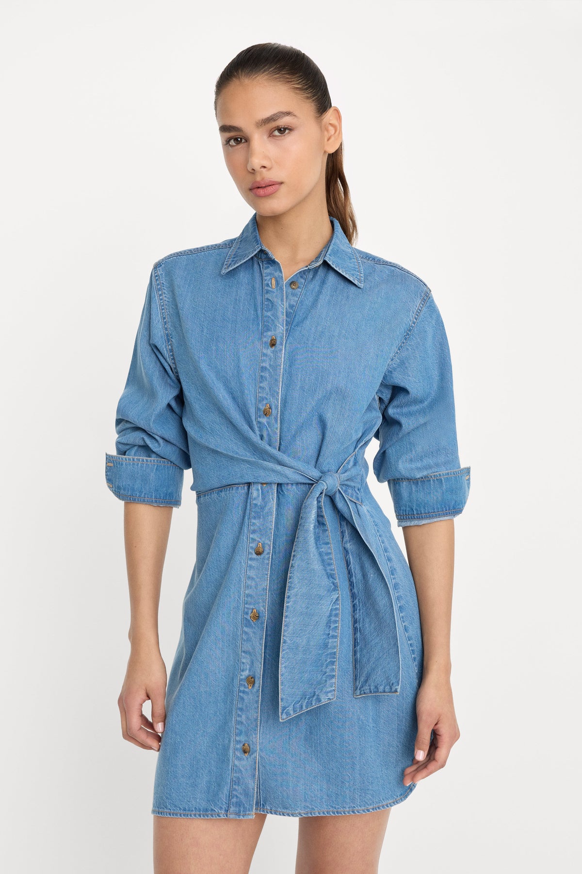 Luxury DENIM WRAP SHIRT DRESS INDIGO266
