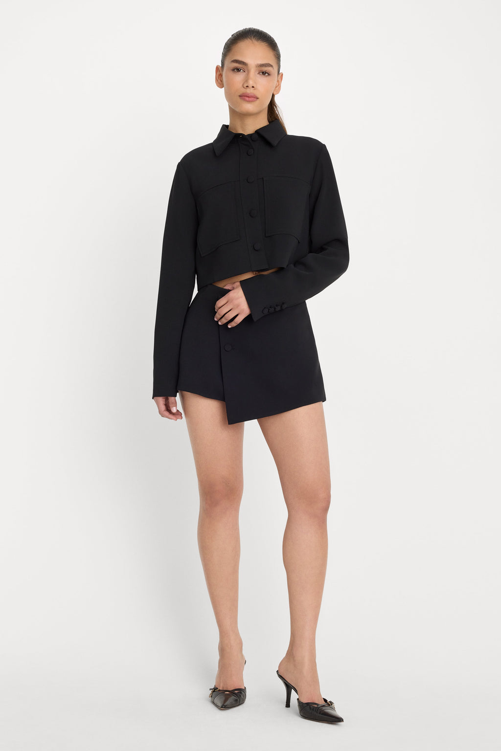 Luxury LUXE SUITING CROPPED JACKET BLACK001