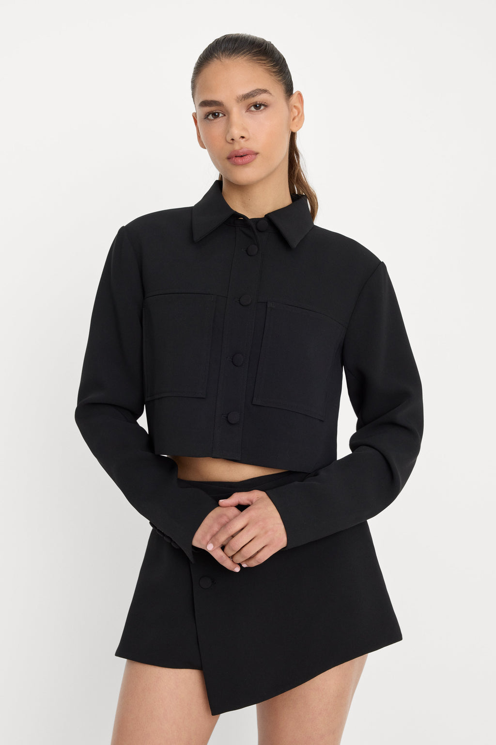Luxury LUXE SUITING CROPPED JACKET BLACK001