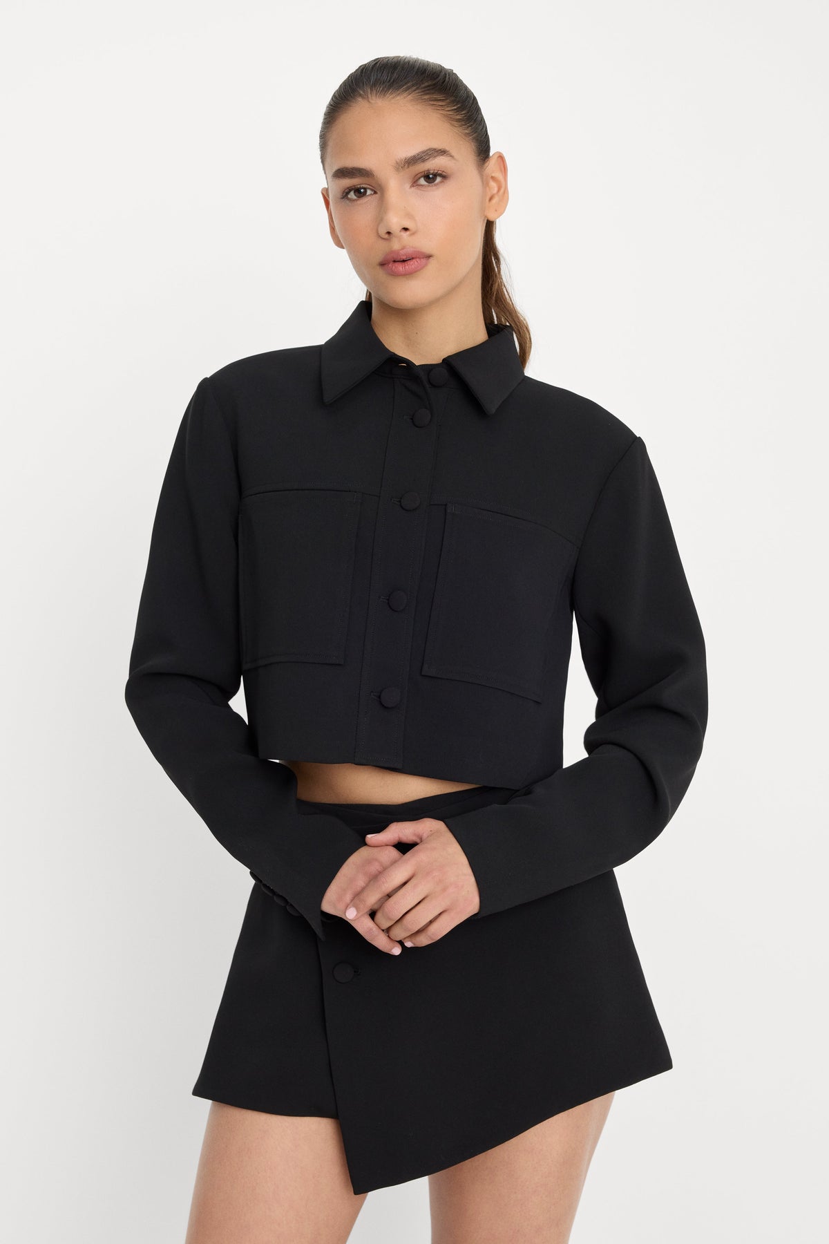 Luxury LUXE SUITING CROPPED JACKET BLACK001