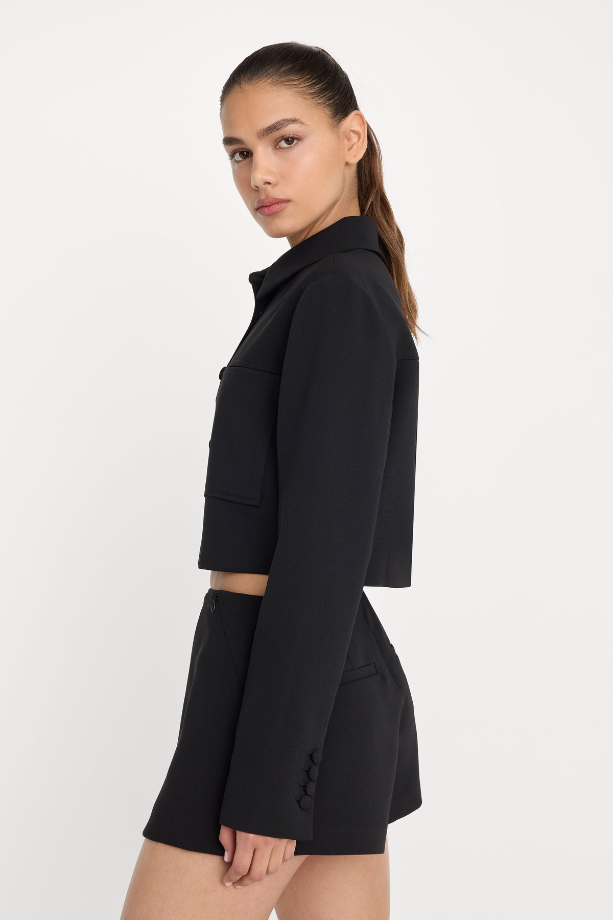 Luxury LUXE SUITING CROPPED JACKET BLACK001
