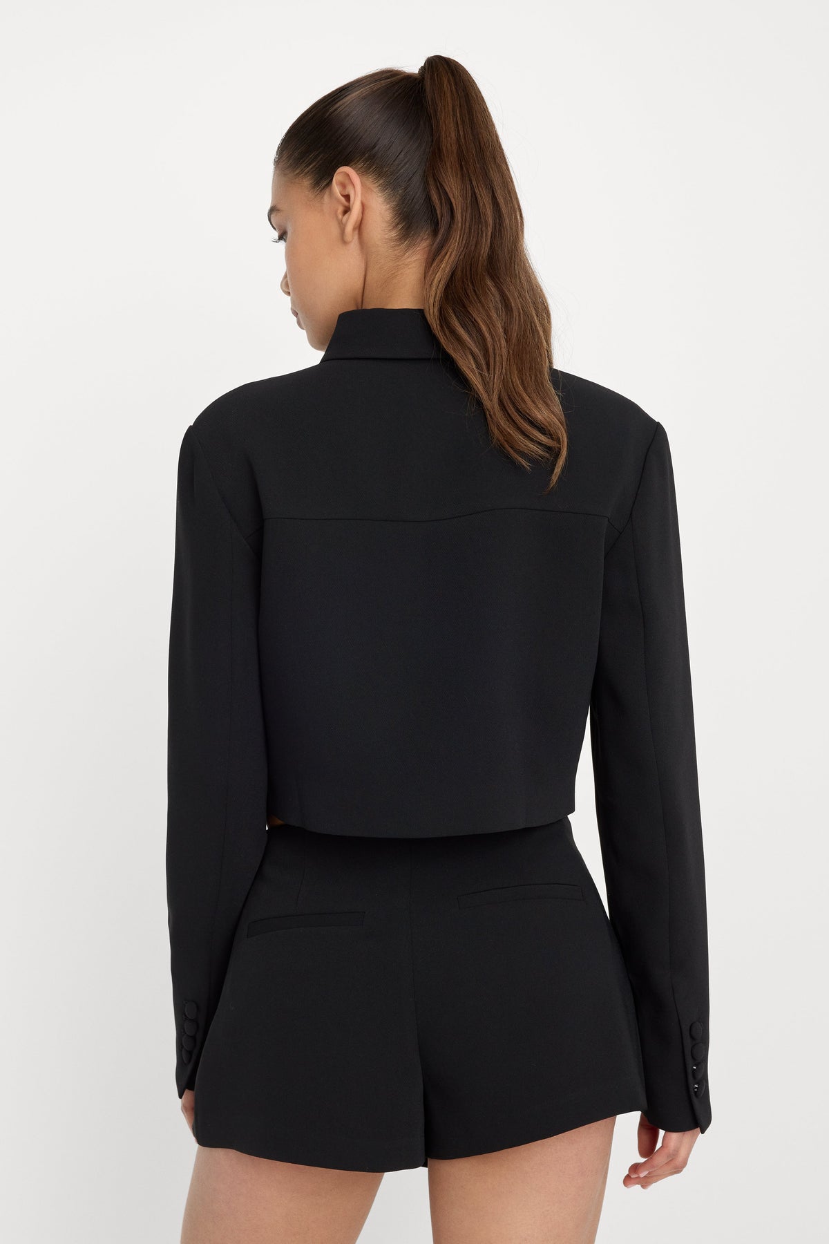 Luxury LUXE SUITING CROPPED JACKET BLACK001