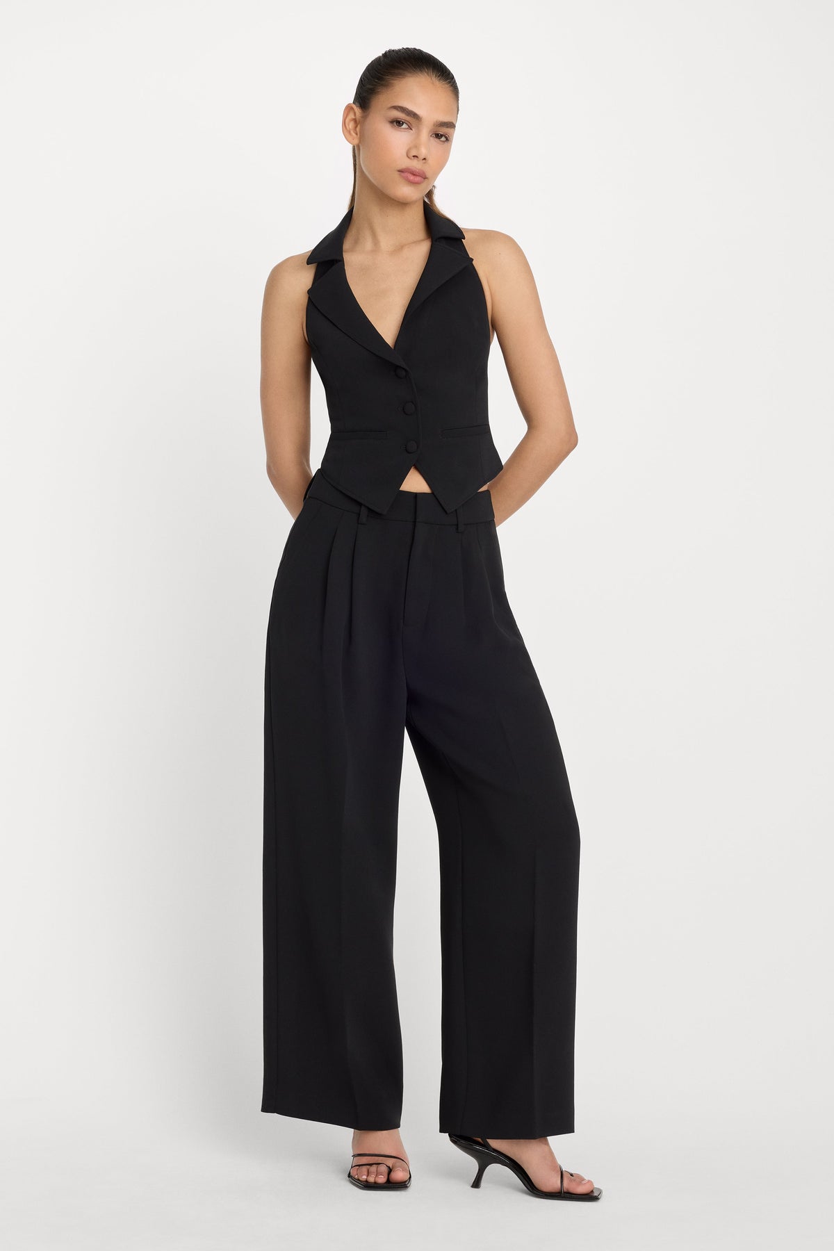 Luxury LUXE SUITING HALTER VEST BLACK001