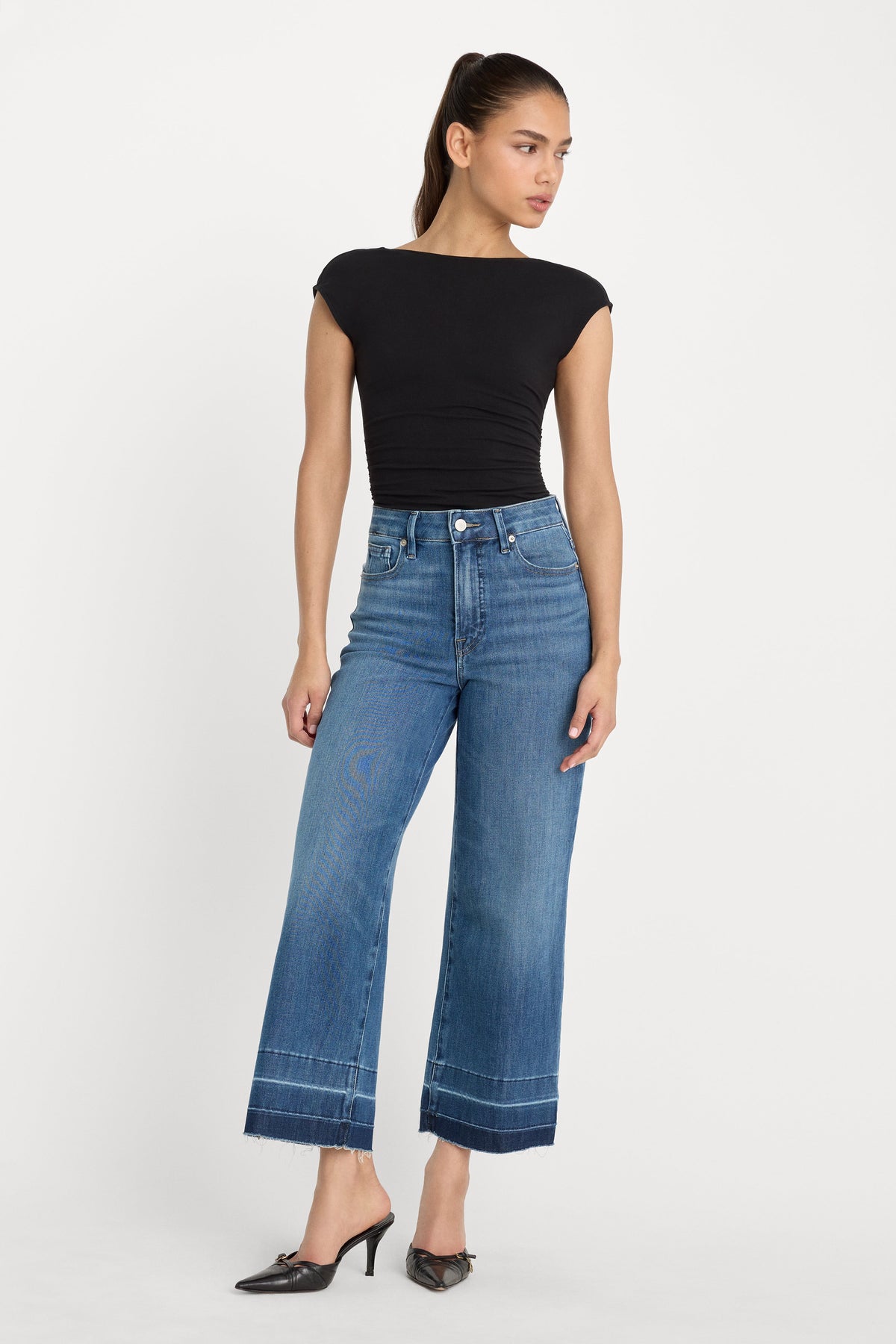 Luxury SOFT TECH GOOD WAIST PALAZZO CROPPED JEANS INDIGO1213