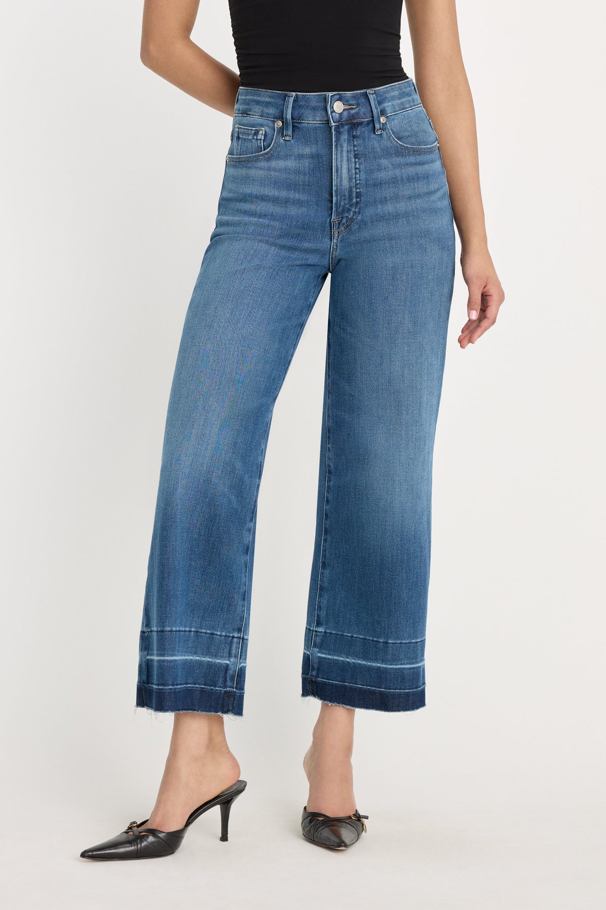 Luxury SOFT TECH GOOD WAIST PALAZZO CROPPED JEANS INDIGO1213