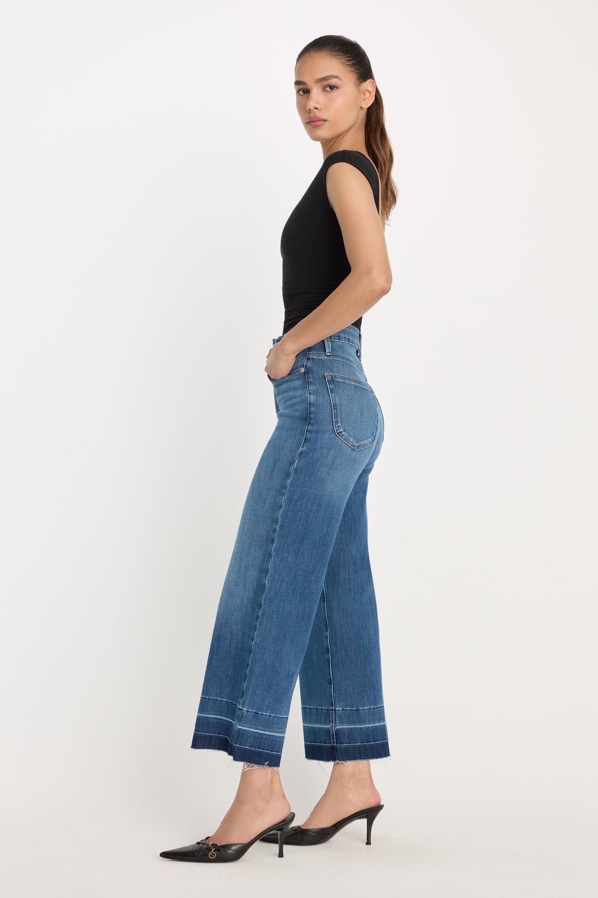 Luxury SOFT TECH GOOD WAIST PALAZZO CROPPED JEANS INDIGO1213