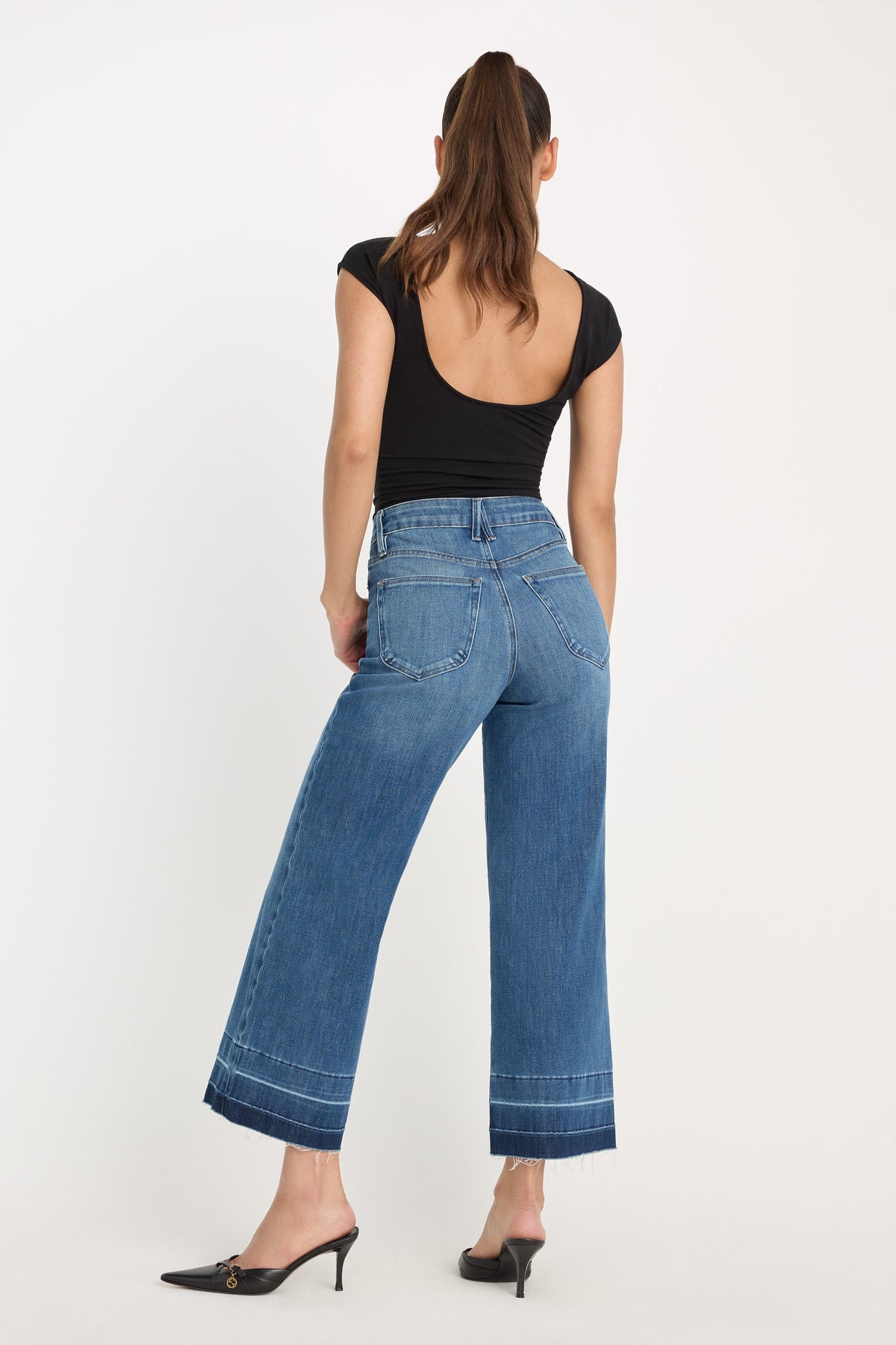 Luxury SOFT TECH GOOD WAIST PALAZZO CROPPED JEANS INDIGO1213