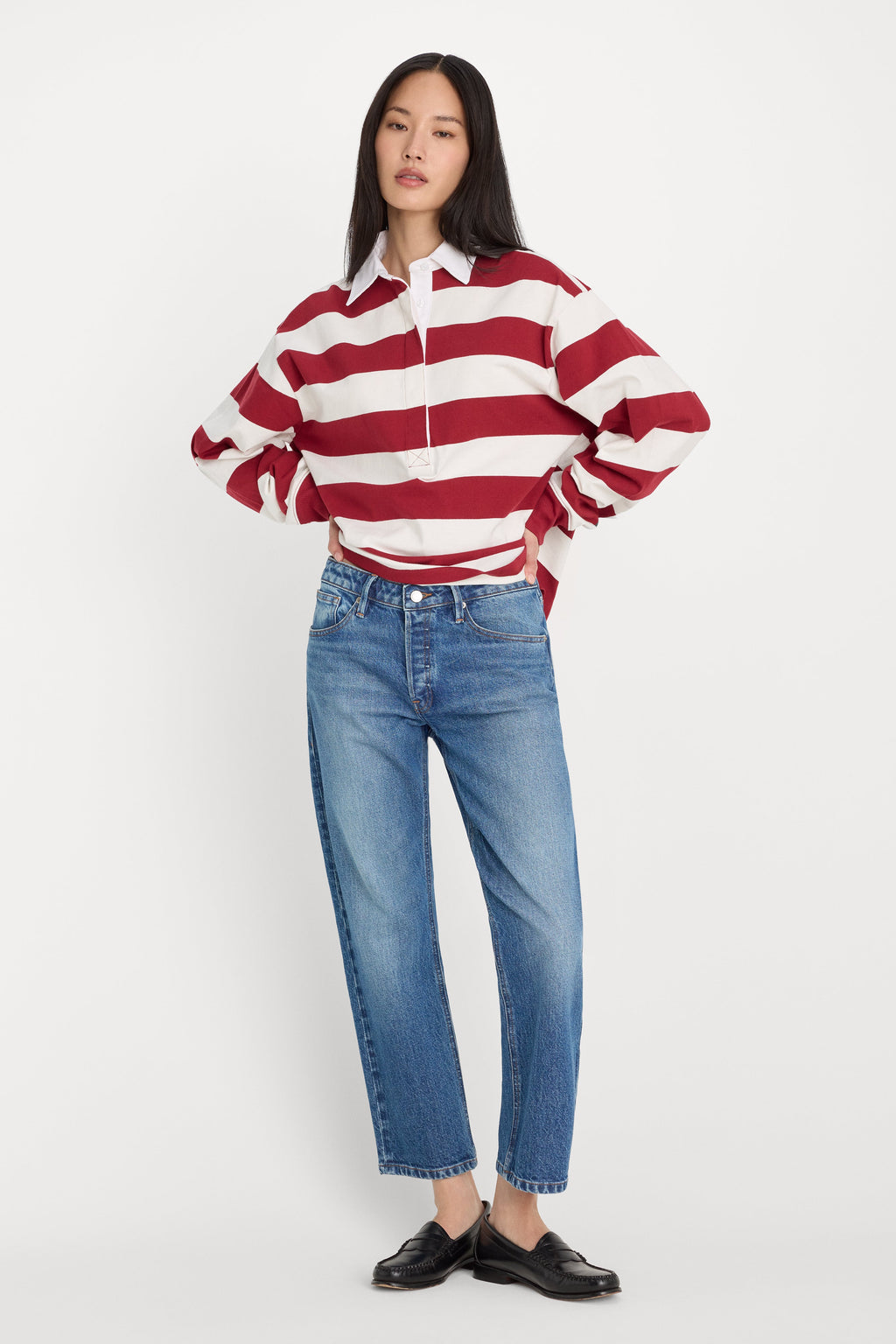 Luxury OVERSIZED RUGBY TEE MERLOT AND CHALK RUGBY STRIPE