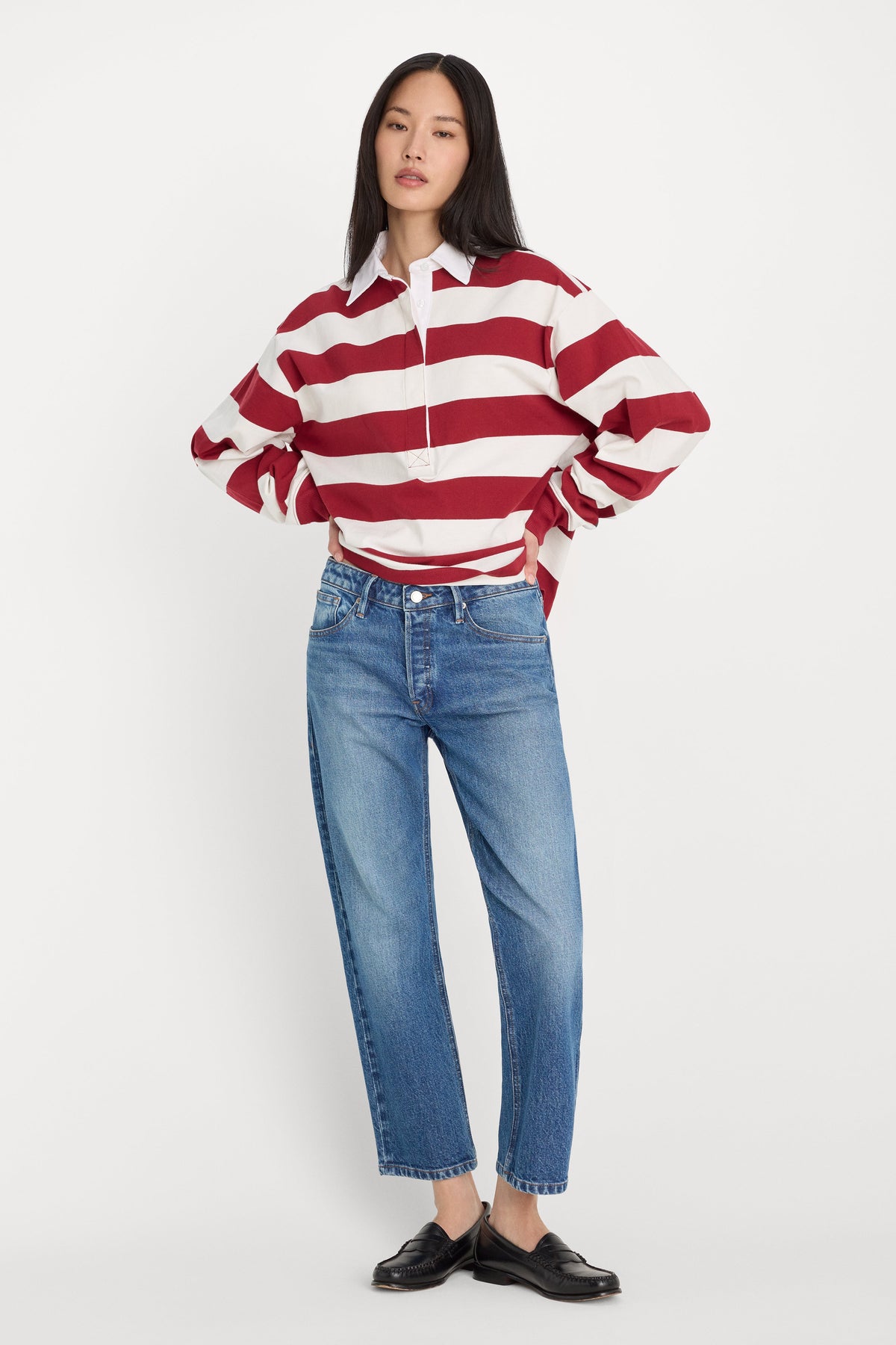 Luxury OVERSIZED RUGBY TEE MERLOT AND CHALK RUGBY STRIPE