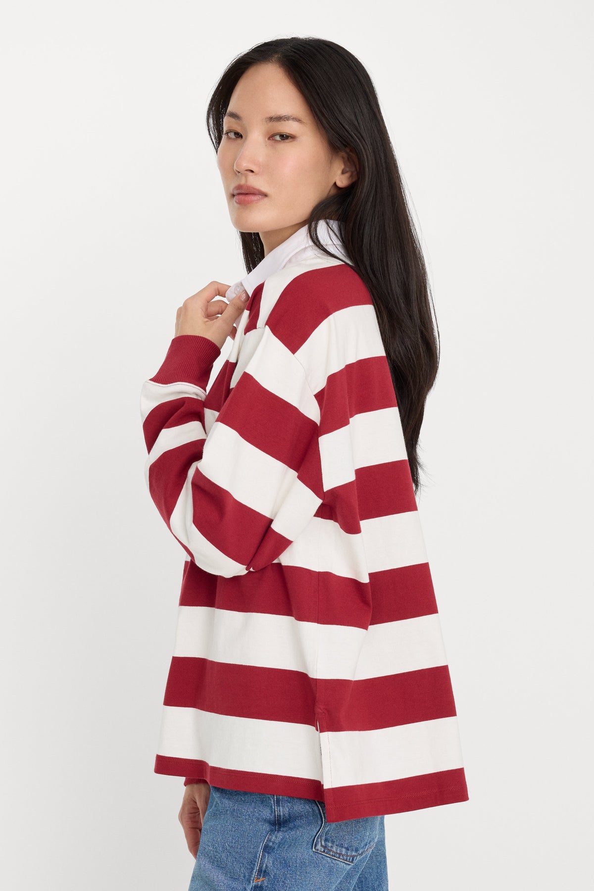 Luxury OVERSIZED RUGBY TEE MERLOT AND CHALK RUGBY STRIPE