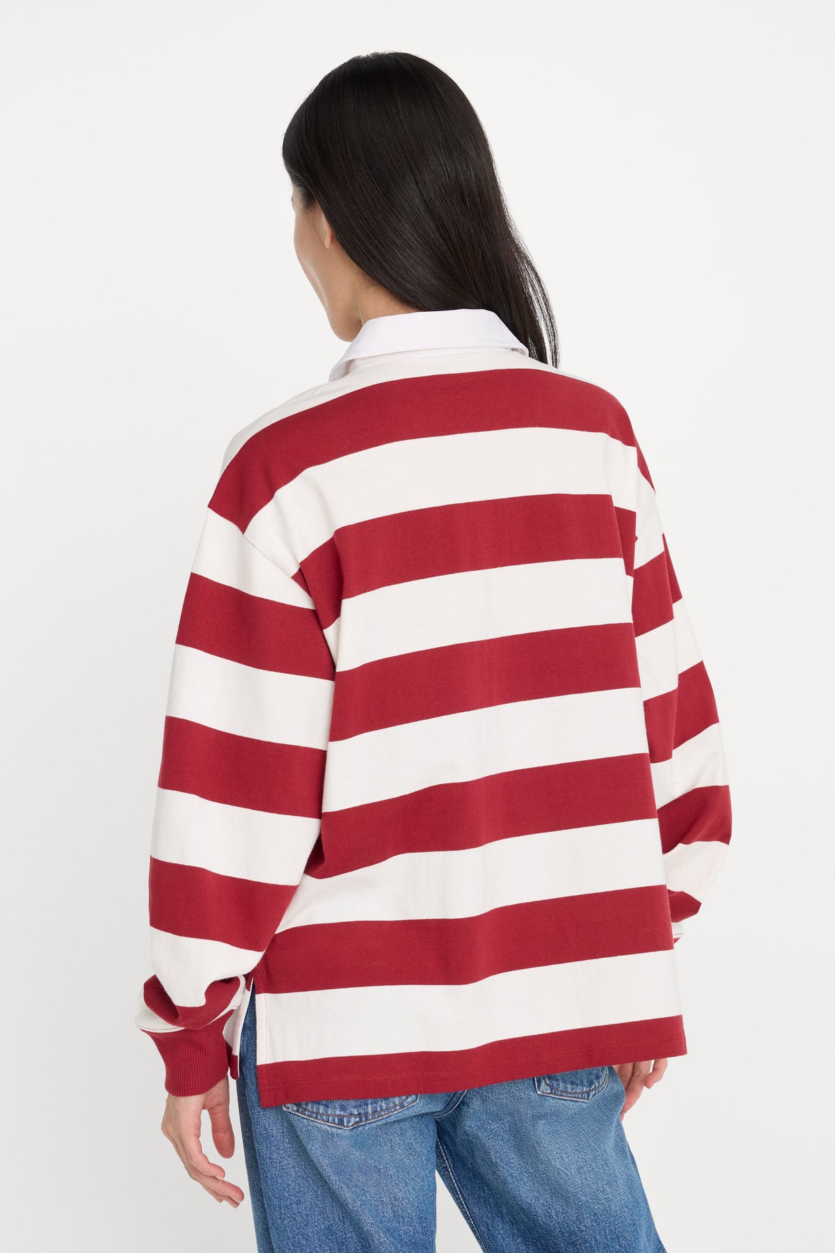 Luxury OVERSIZED RUGBY TEE MERLOT AND CHALK RUGBY STRIPE