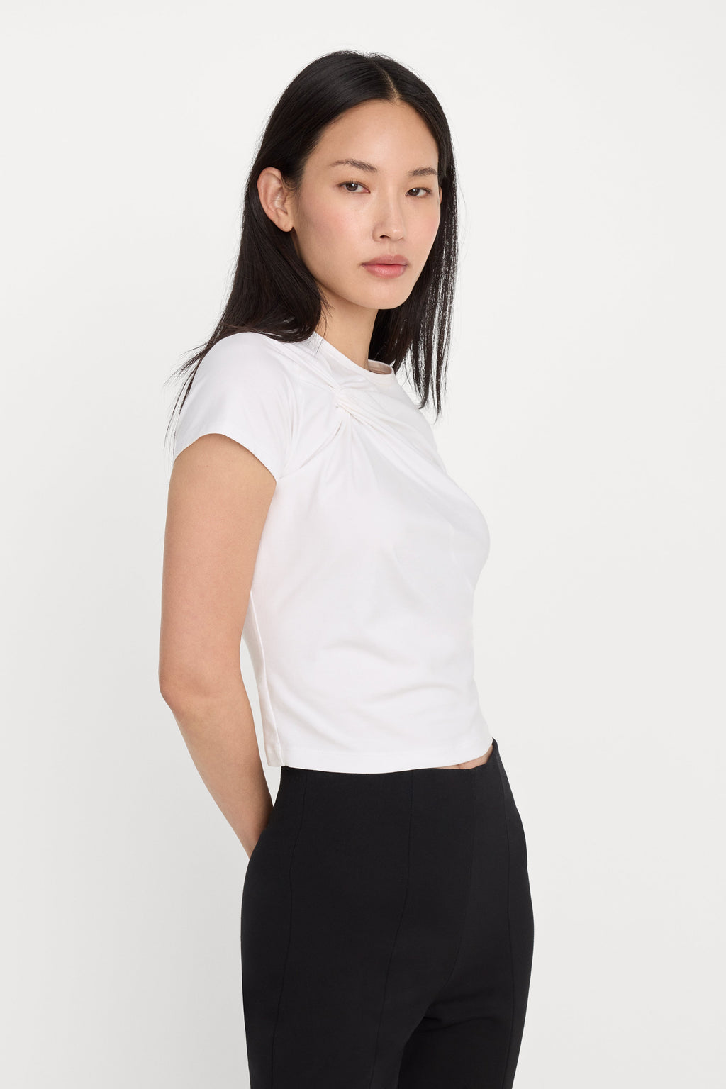 Luxury SUPER STRETCH TWIST TEE WHITE001