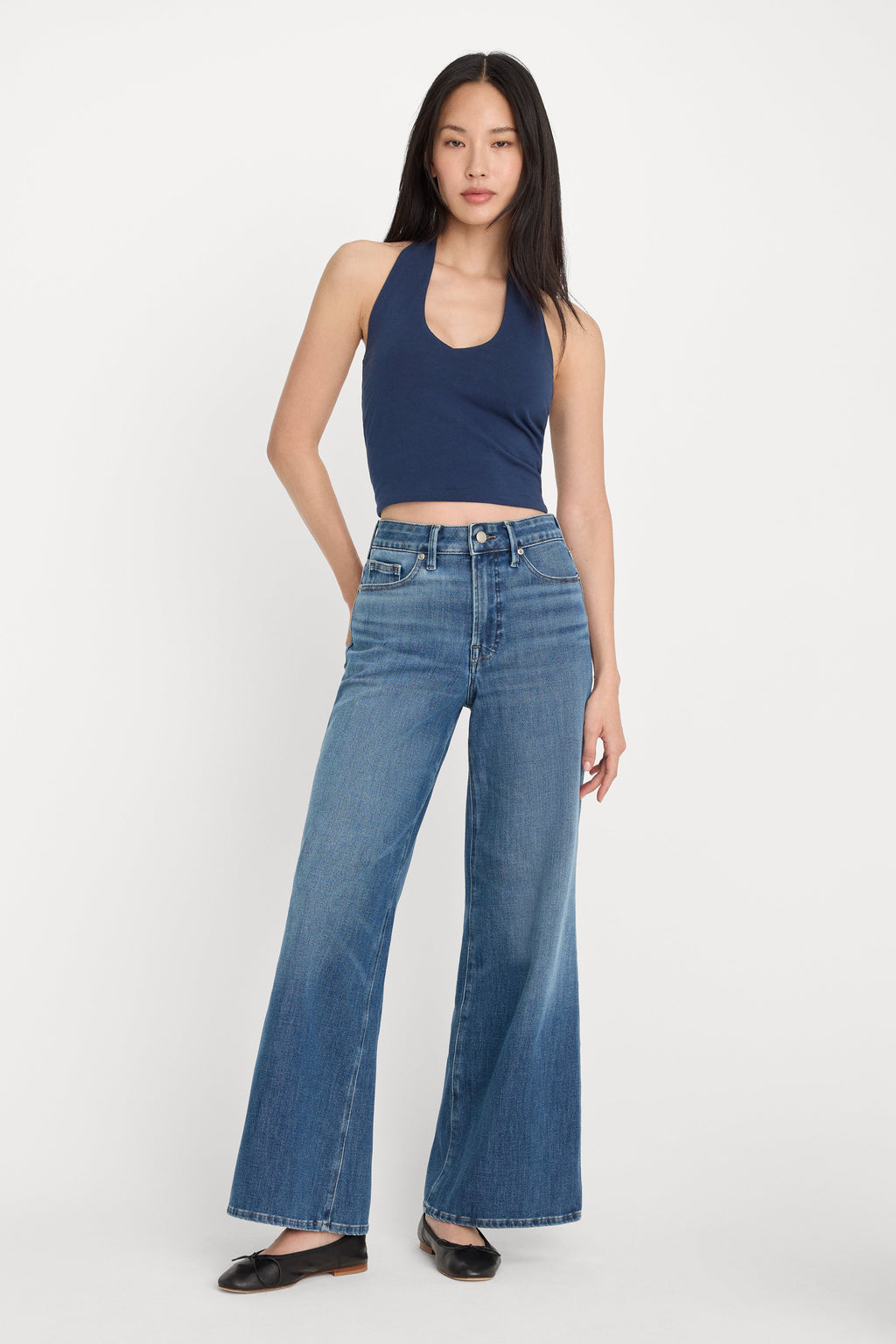 Luxury SOFT TECH GOOD WAIST PALAZZO ANKLE JEANS INDIGO1281