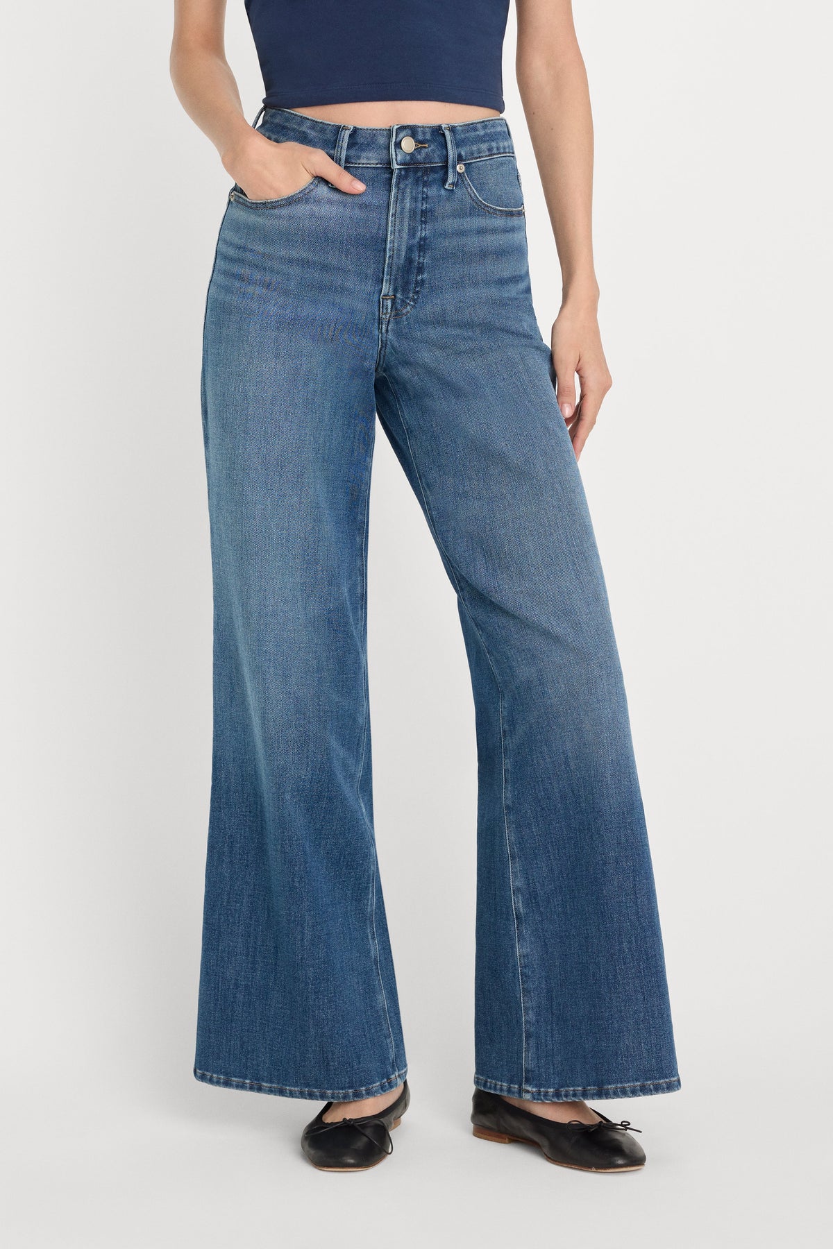 Luxury SOFT TECH GOOD WAIST PALAZZO ANKLE JEANS INDIGO1281