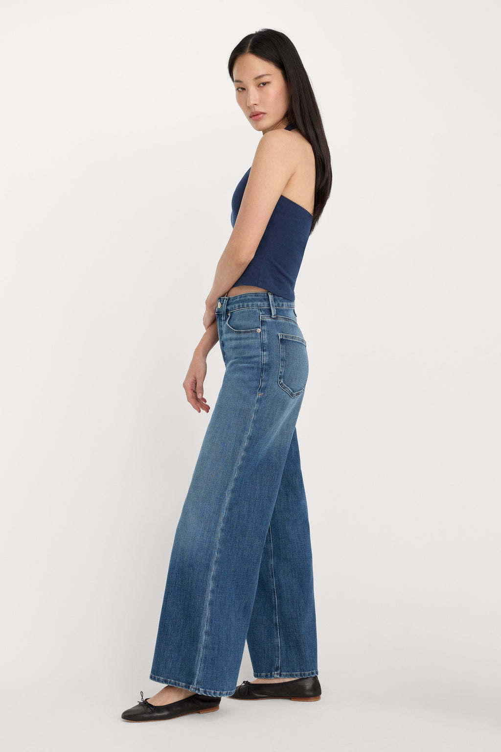 Luxury SOFT TECH GOOD WAIST PALAZZO ANKLE JEANS INDIGO1281