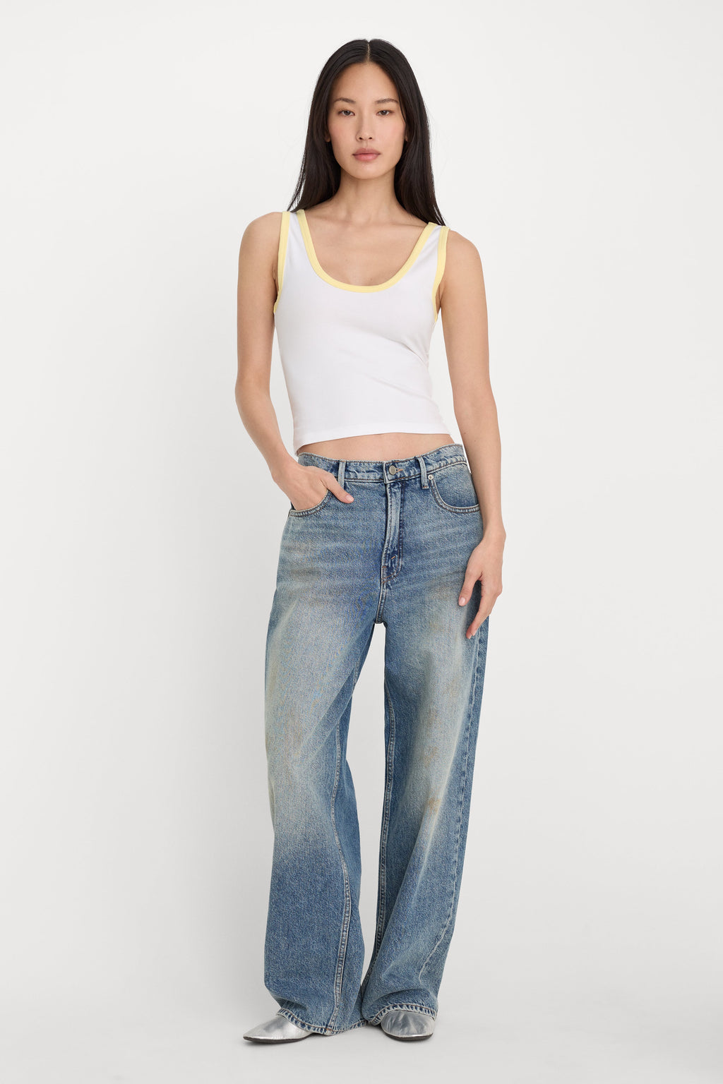 Luxury SUPER STRETCH RINGER TANK WHITE001