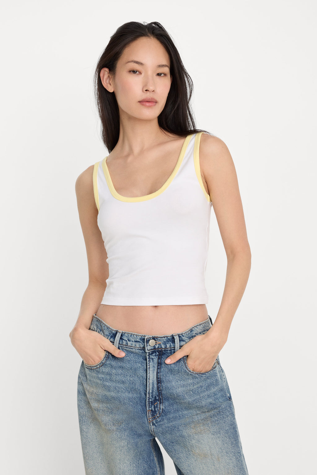 Luxury SUPER STRETCH RINGER TANK WHITE001