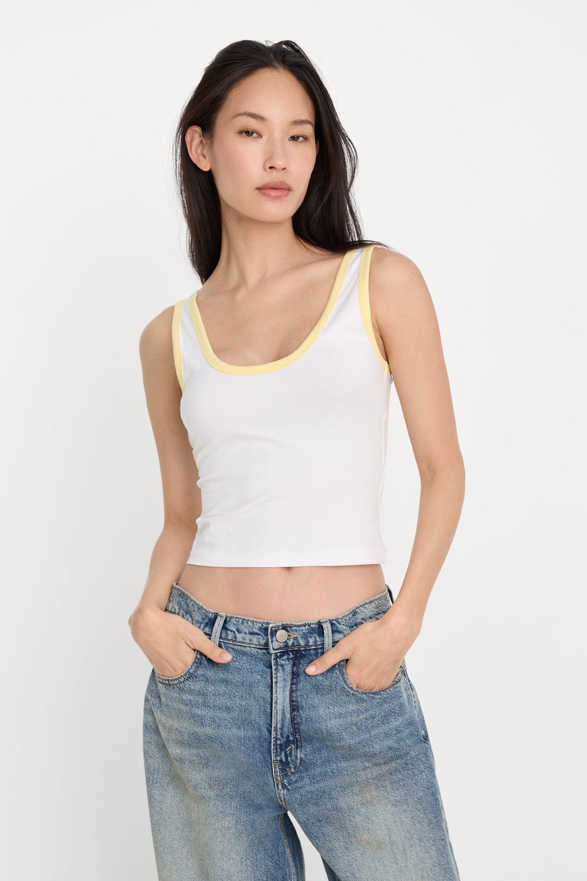Luxury SUPER STRETCH RINGER TANK WHITE001