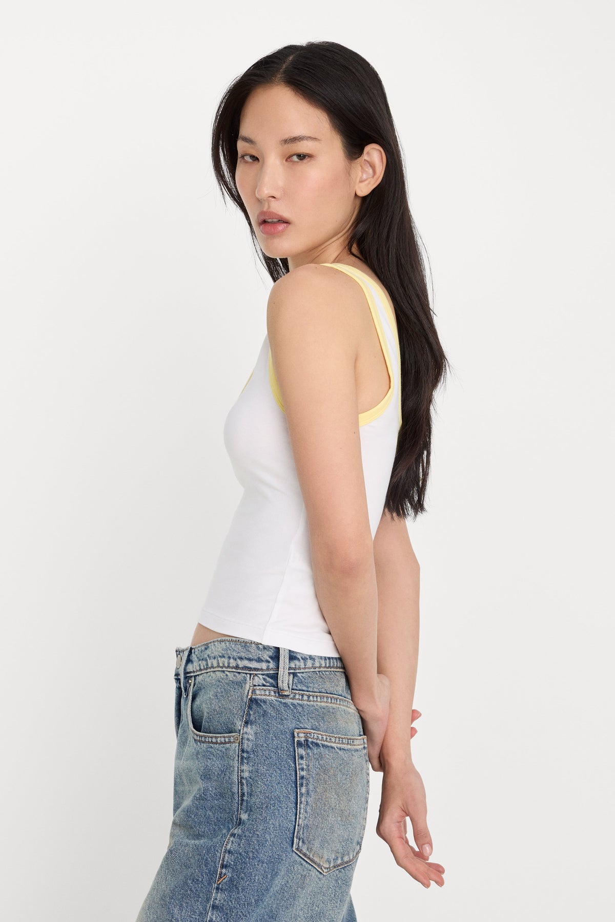 Luxury SUPER STRETCH RINGER TANK WHITE001