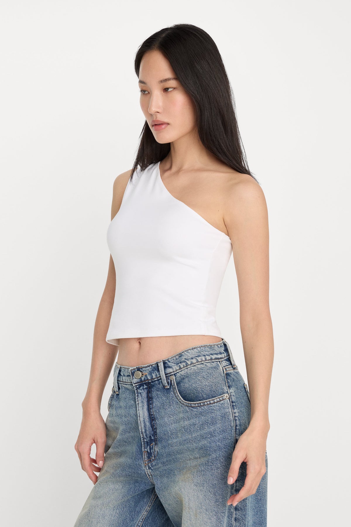 Luxury SUPER STRETCH ONE SHOULDER TANK WHITE001