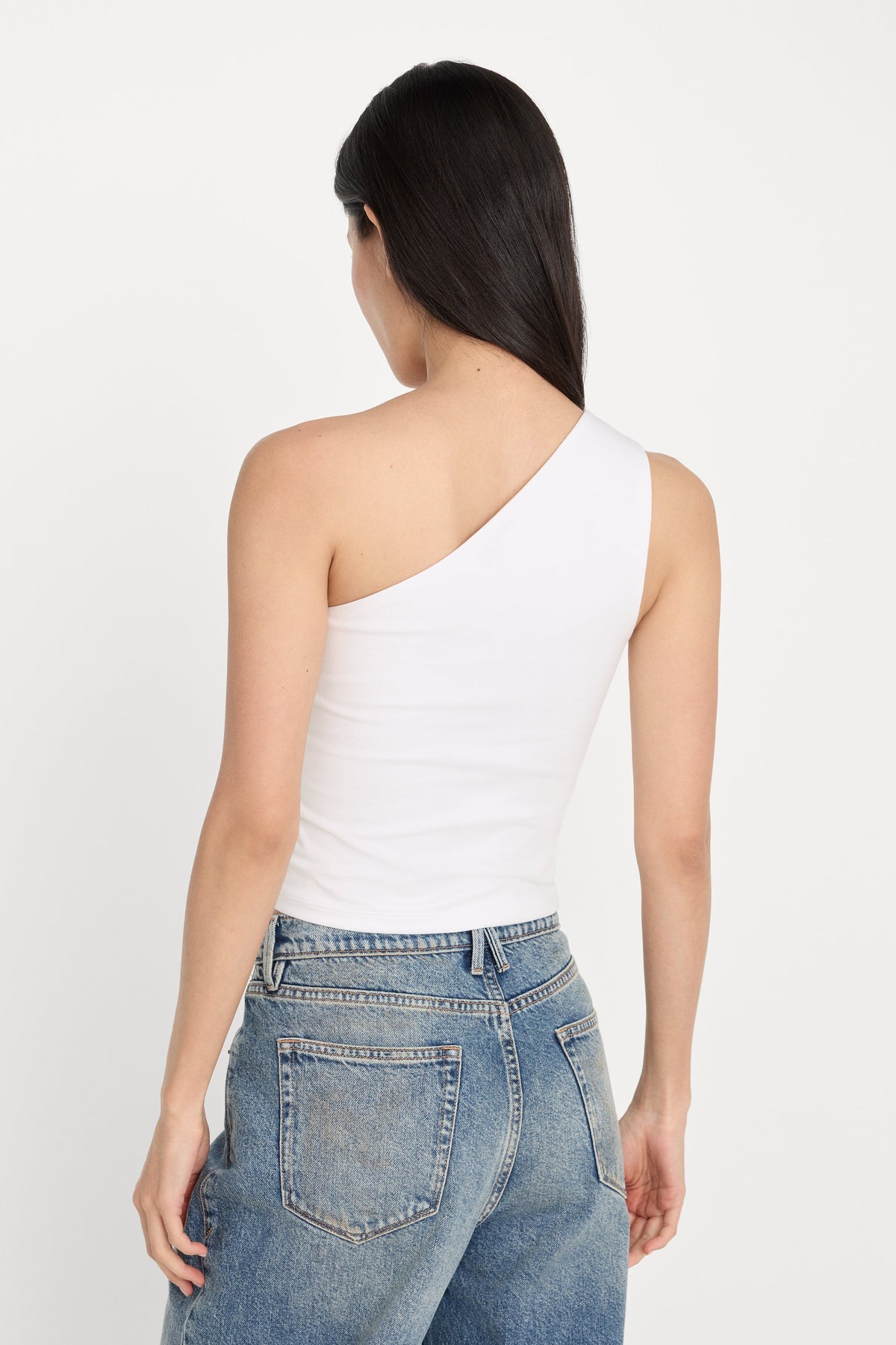 Luxury SUPER STRETCH ONE SHOULDER TANK WHITE001