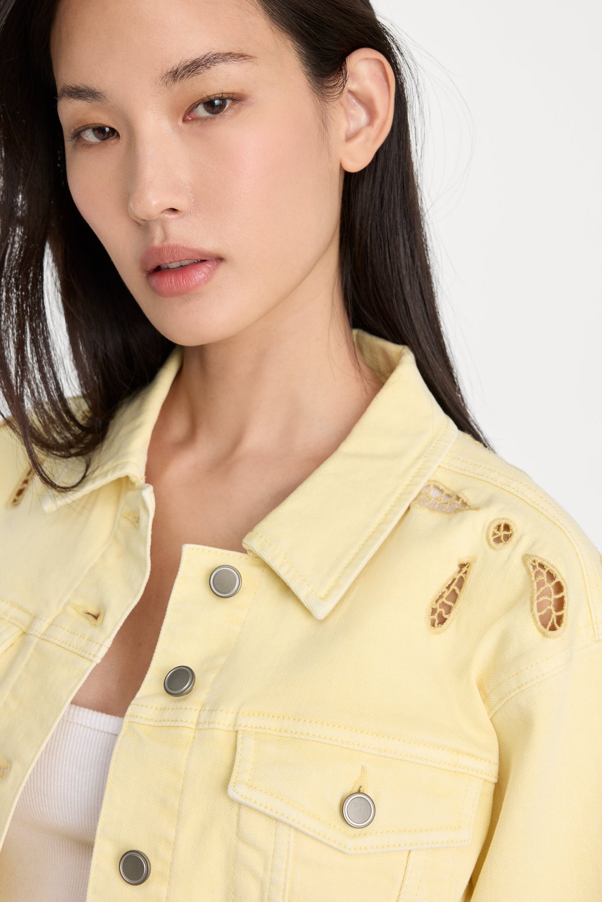 Luxury ESSENTIAL CROP DENIM JACKET EMBROIDERED ANISE YELLOW