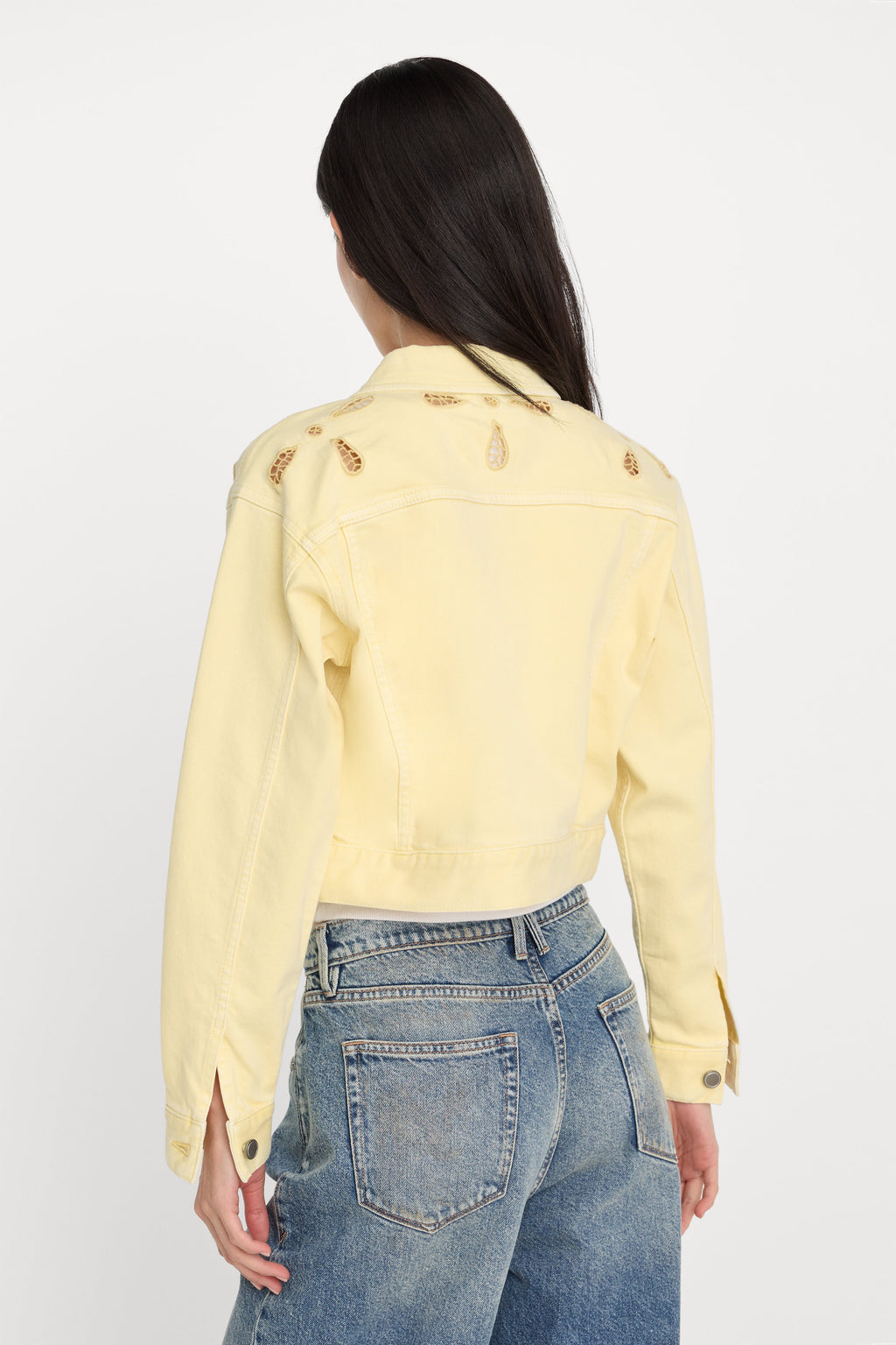 Luxury ESSENTIAL CROP DENIM JACKET EMBROIDERED ANISE YELLOW