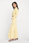 Luxury GOOD WAIST PALAZZO ANKLE EMBROIDERED JEANS ANISE YELLOW