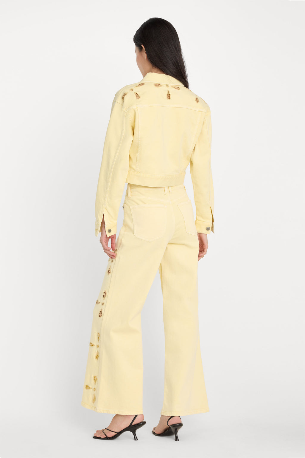 Luxury GOOD WAIST PALAZZO ANKLE EMBROIDERED JEANS ANISE YELLOW
