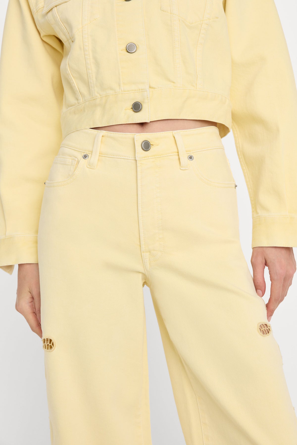 Luxury GOOD WAIST PALAZZO ANKLE EMBROIDERED JEANS ANISE YELLOW