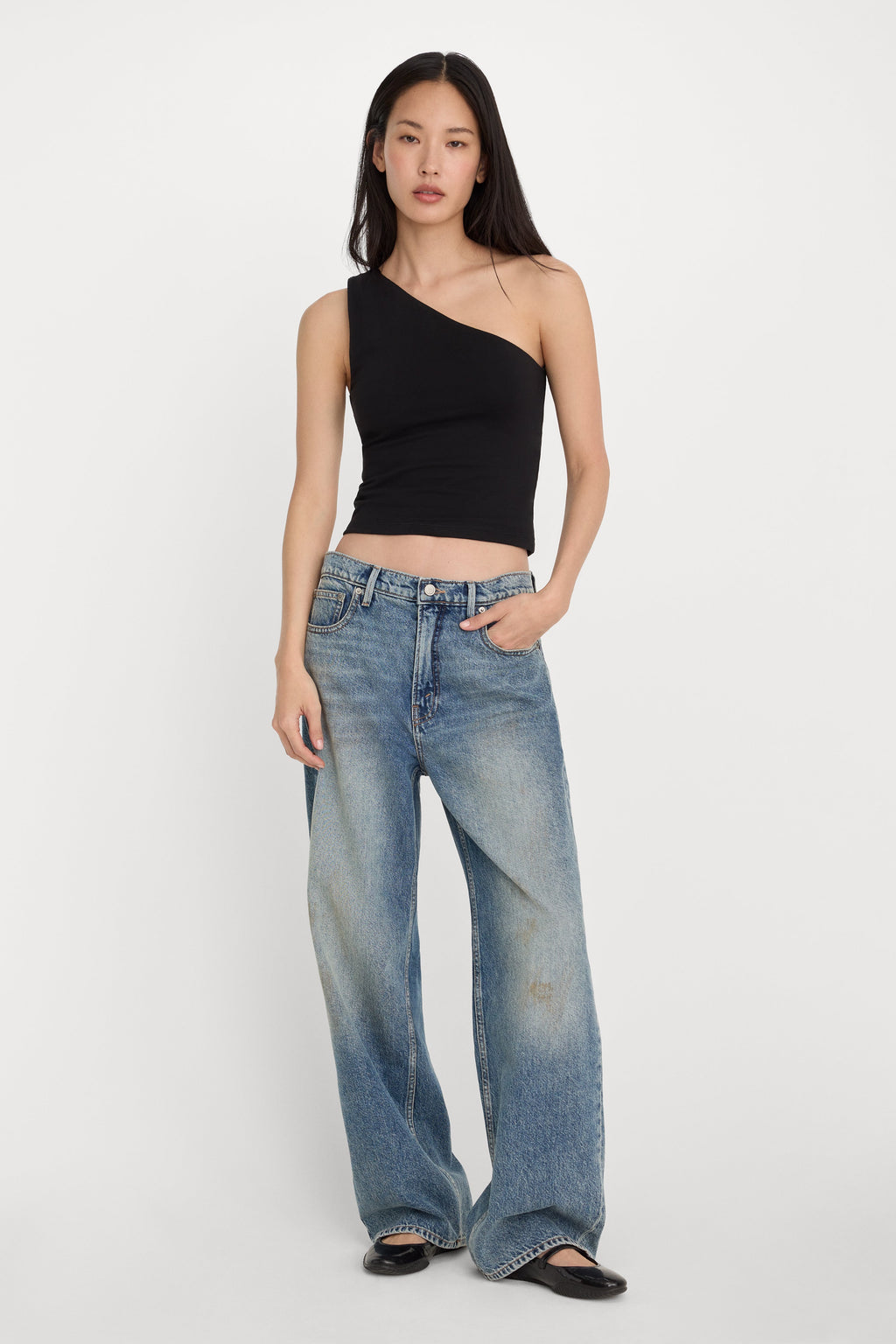 Luxury SUPER STRETCH ONE SHOULDER TANK BLACK001