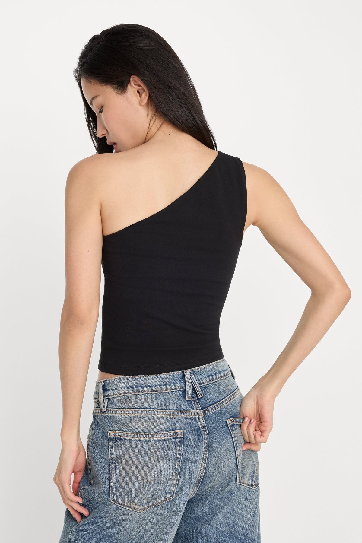 Luxury SUPER STRETCH ONE SHOULDER TANK BLACK001