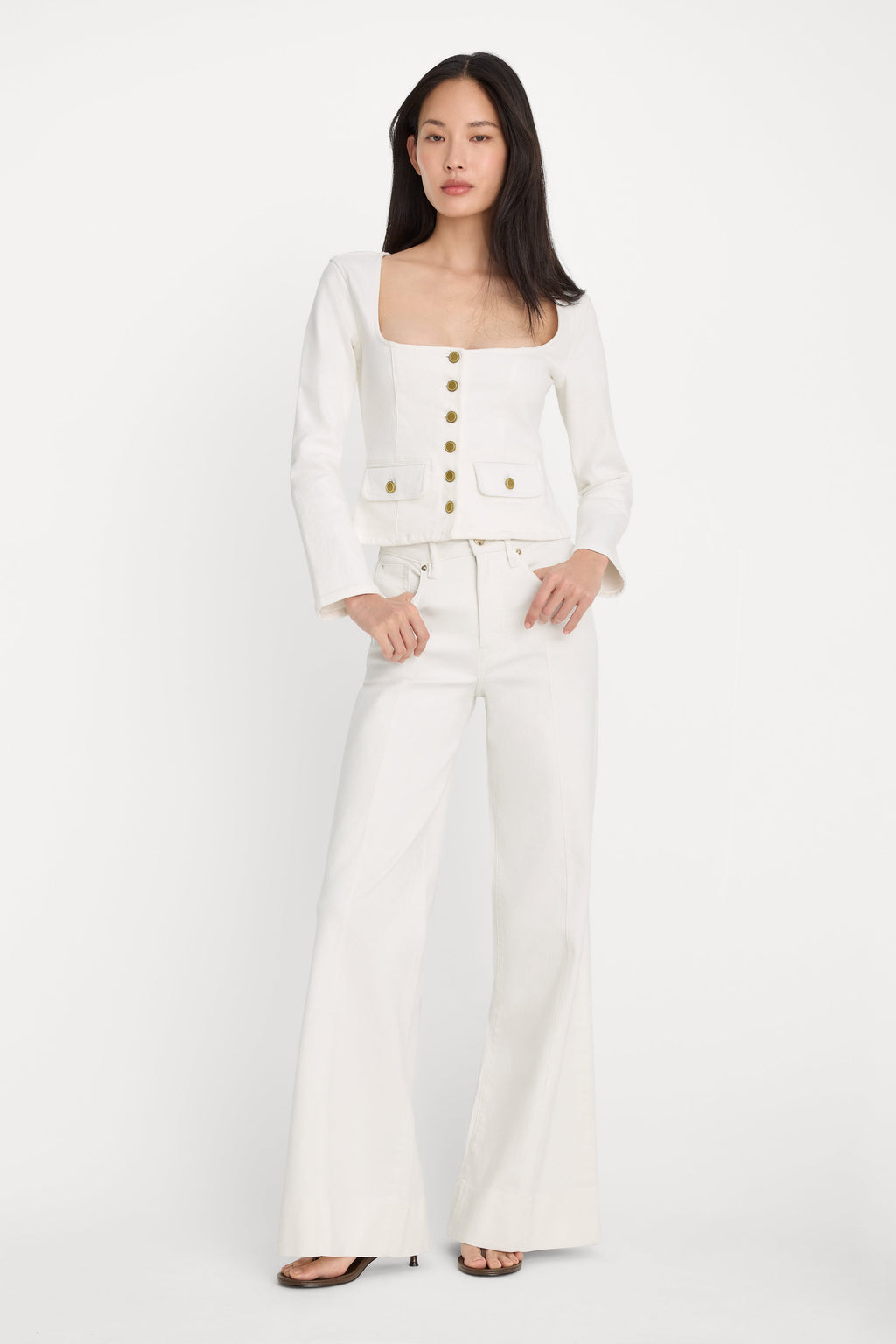 Luxury DENIM FITTED BUTTON FRONT JACKET COTTON WHITE