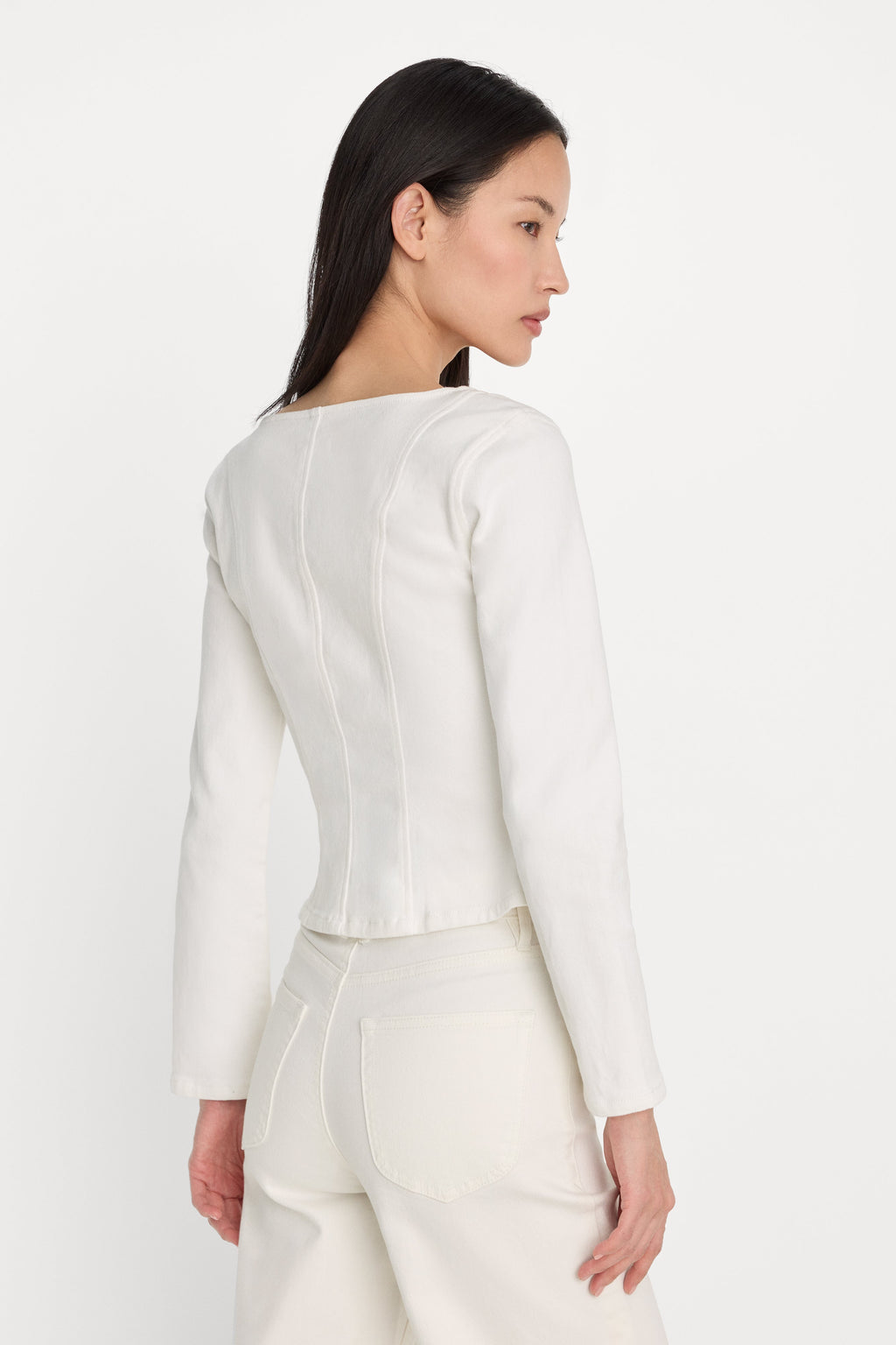 Luxury DENIM FITTED BUTTON FRONT JACKET COTTON WHITE