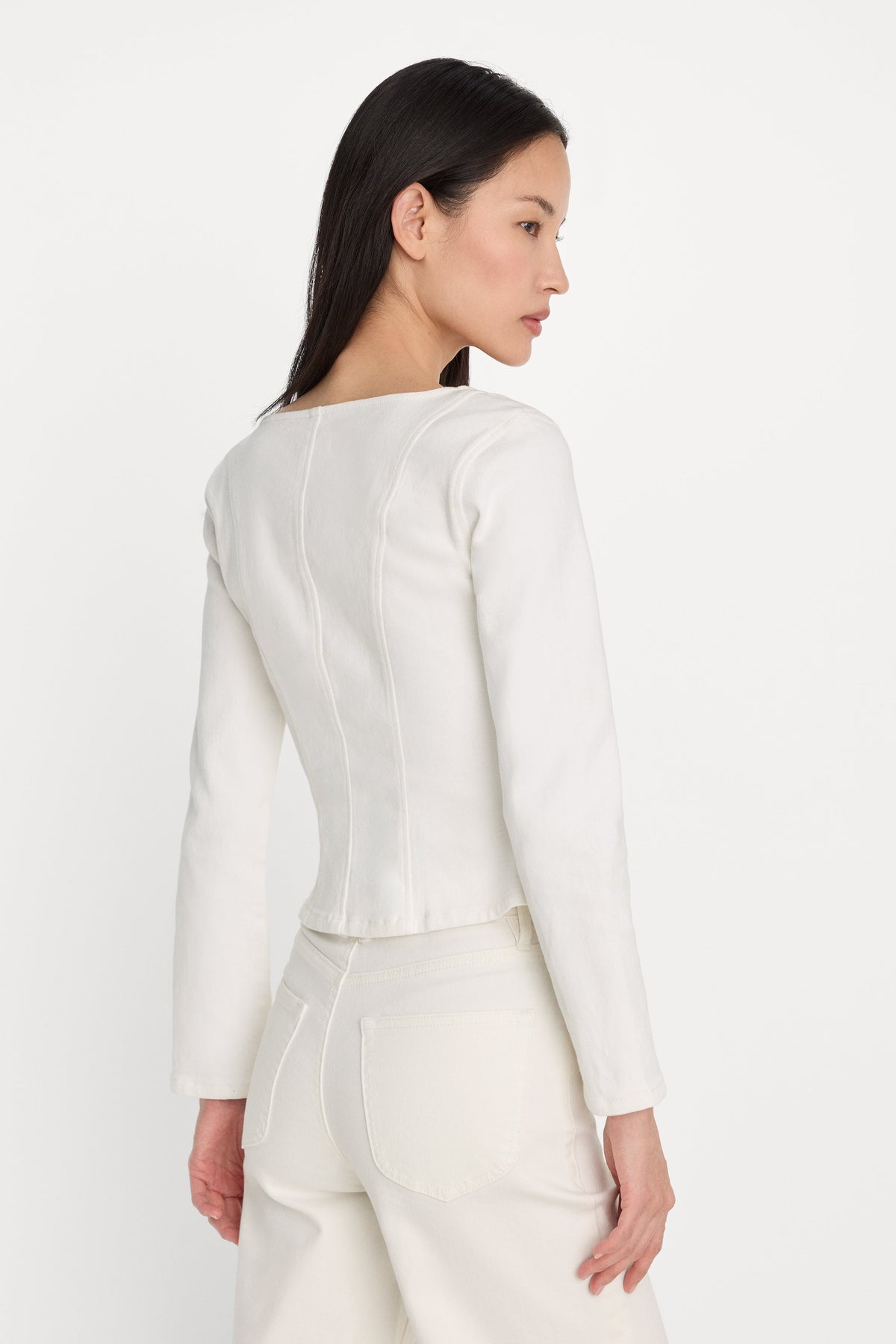 Luxury DENIM FITTED BUTTON FRONT JACKET COTTON WHITE