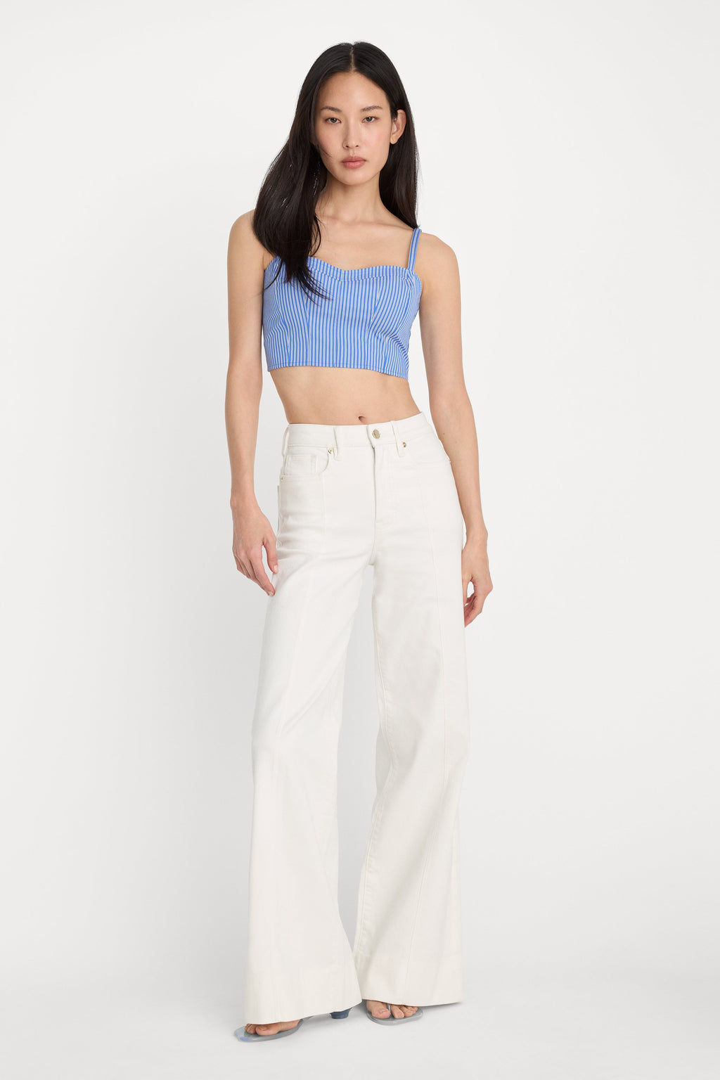 Luxury GOOD WAIST PALAZZO JEANS COTTON WHITE