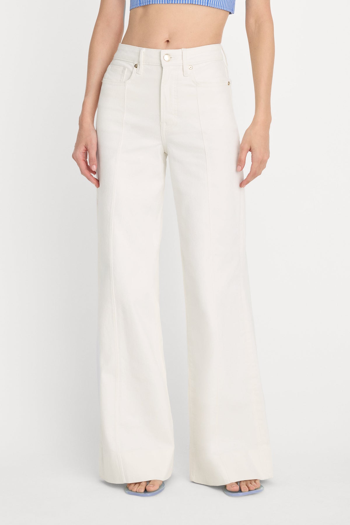 Luxury GOOD WAIST PALAZZO JEANS COTTON WHITE