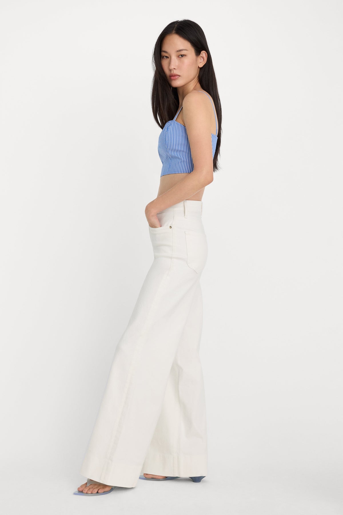 Luxury GOOD WAIST PALAZZO JEANS COTTON WHITE