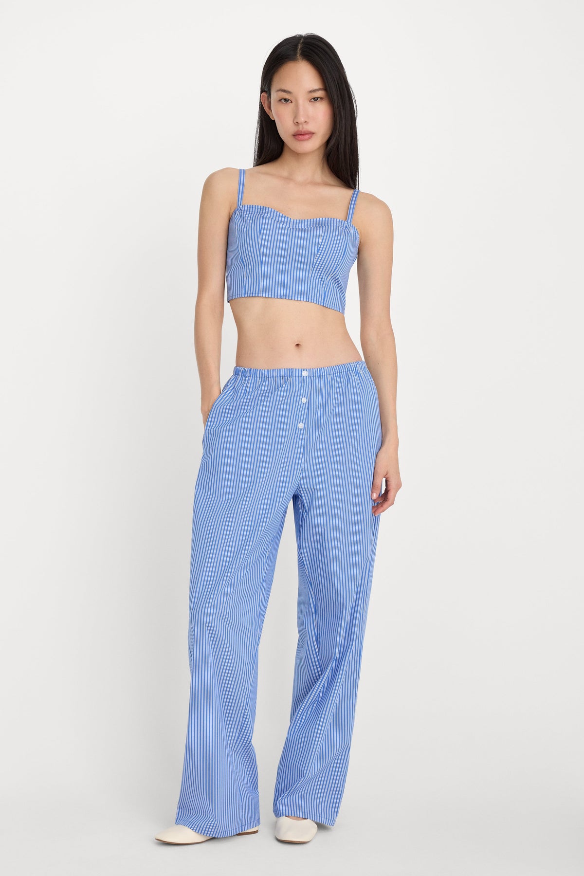 Luxury POPLIN BUSTIER CAMI TOP BLUE AND WHITE STRIPE