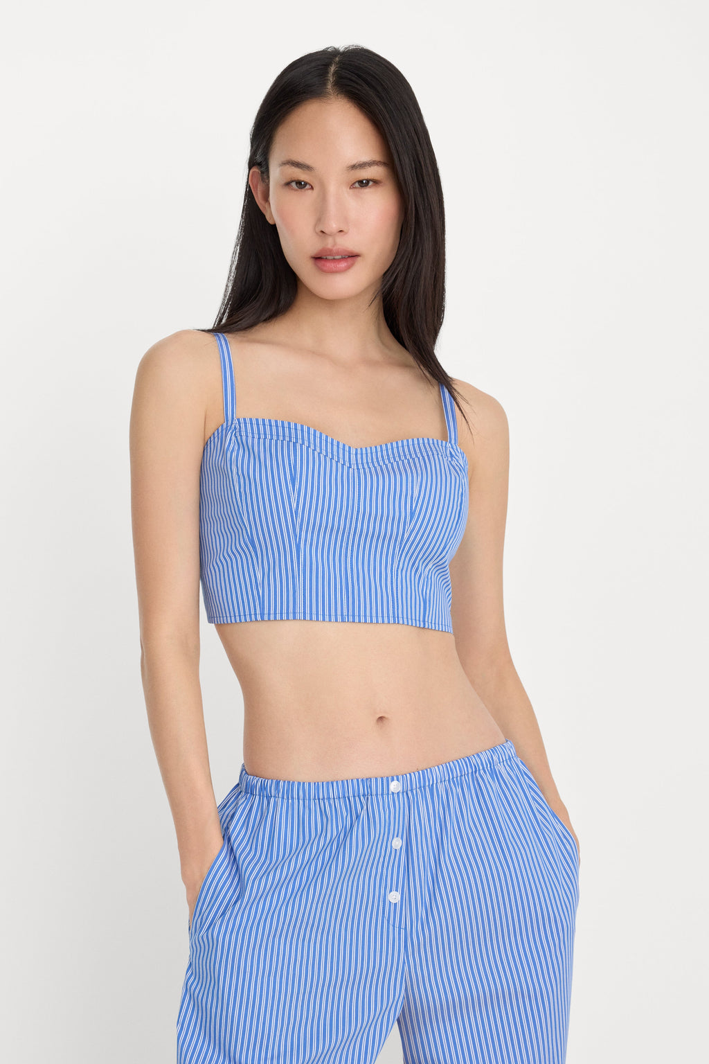 Luxury POPLIN BUSTIER CAMI TOP BLUE AND WHITE STRIPE
